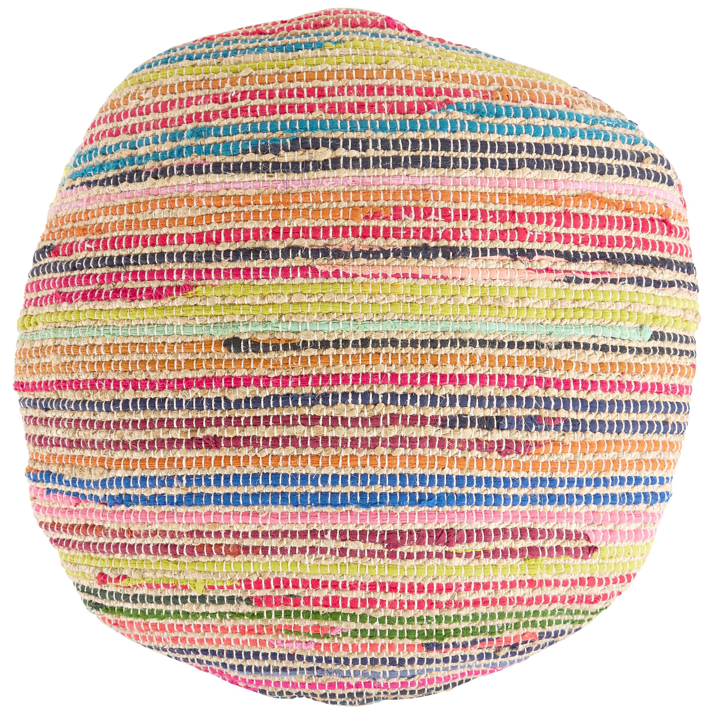 Vibrant Handwoven Chindi Round Floor Pillow - Colorful Cotton Seating Accent