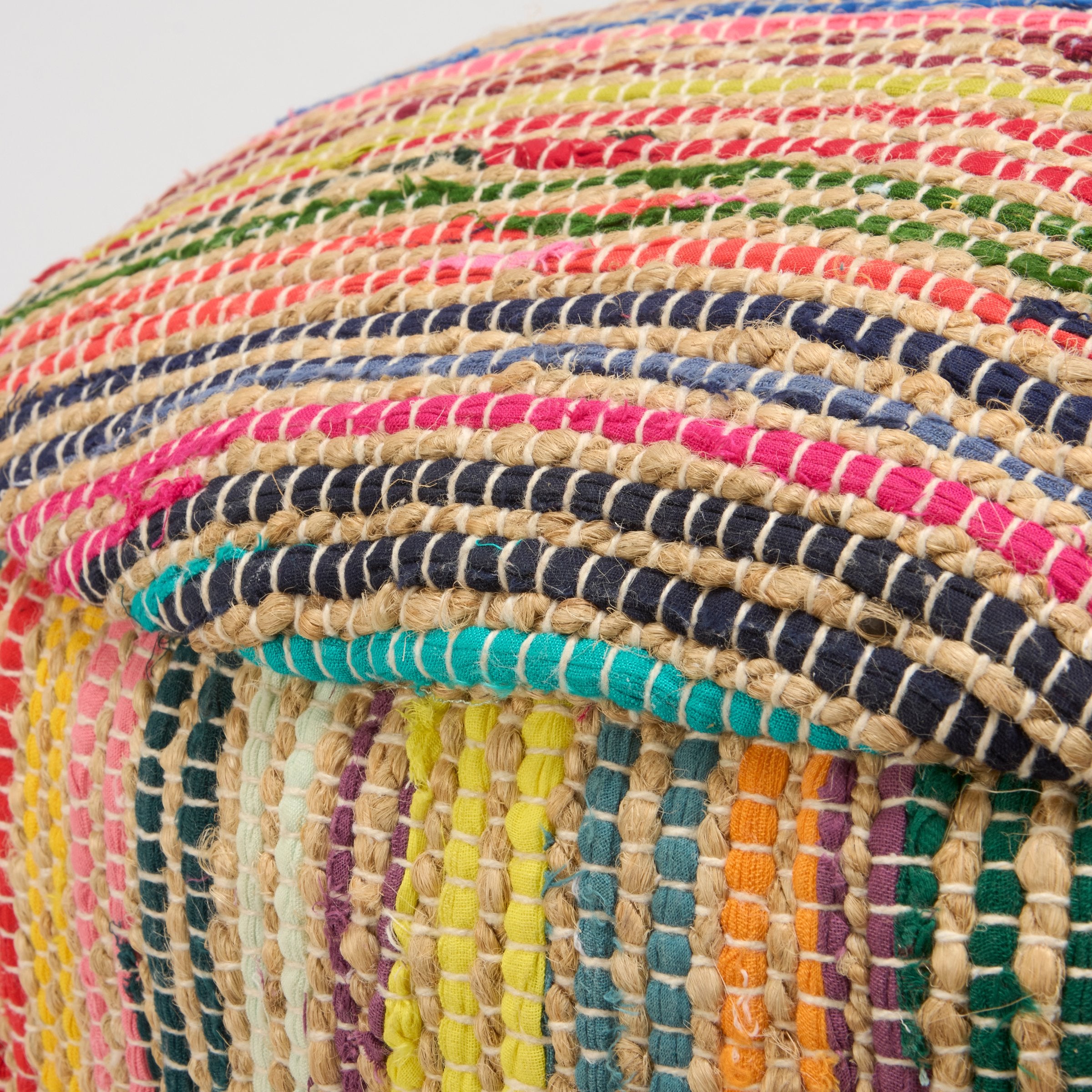 Vibrant Handwoven Chindi Round Floor Pillow - Colorful Cotton Seating Accent