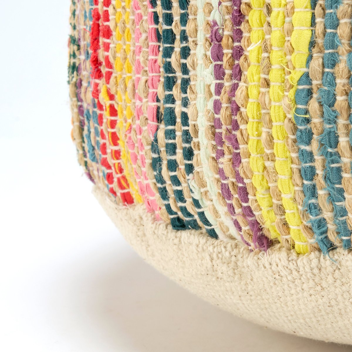 Vibrant Handwoven Chindi Round Floor Pillow - Colorful Cotton Seating Accent
