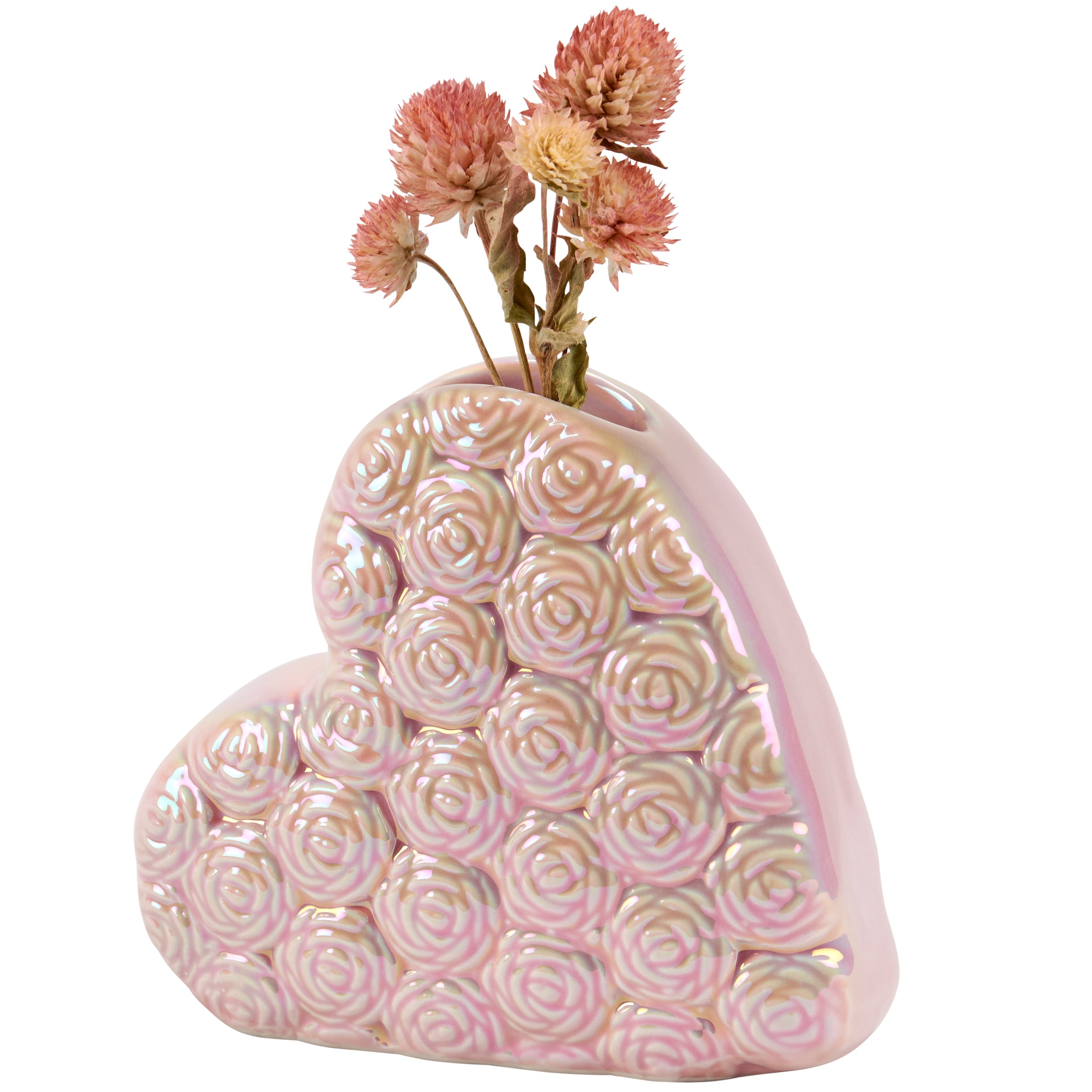Pink Iridescent Heart-Shaped Rose Dolomite Vase - Elegant Floral Display