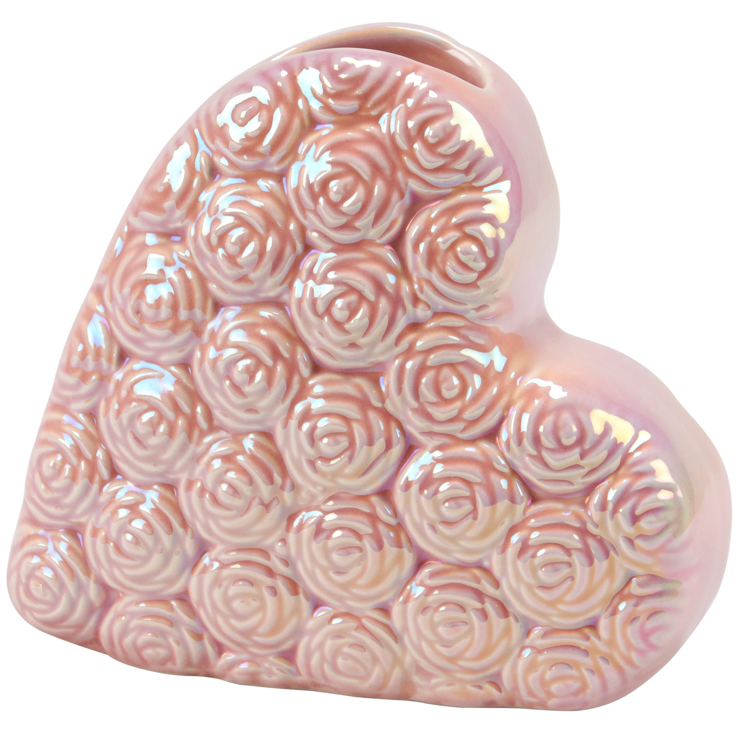 Pink Iridescent Heart-Shaped Rose Dolomite Vase - Elegant Floral Display