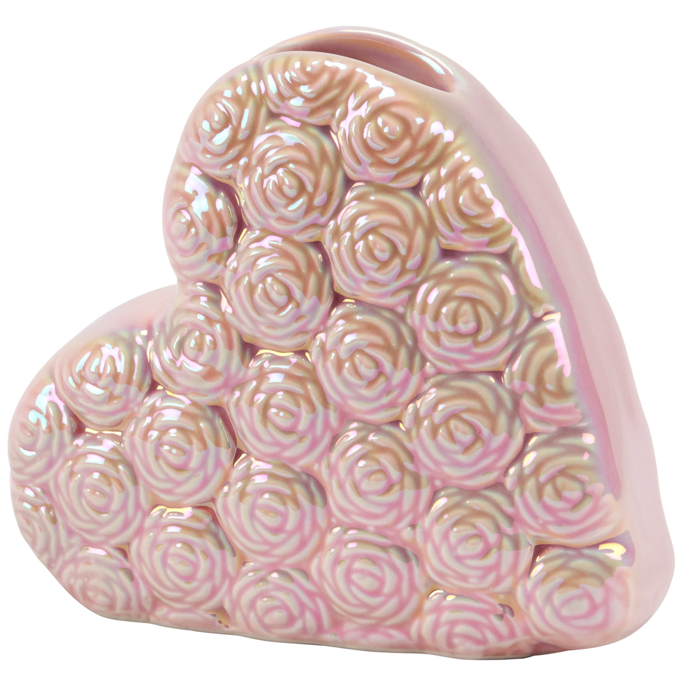 Pink Iridescent Heart-Shaped Rose Dolomite Vase - Elegant Floral Display