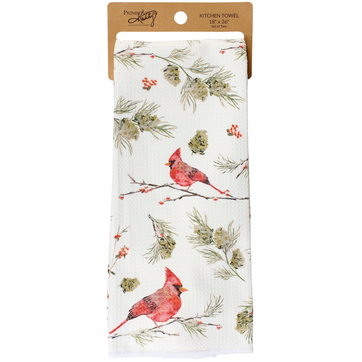 Festive Winter Birds Microfiber Kitchen Towel Set: Cardinal & Chickadee Art