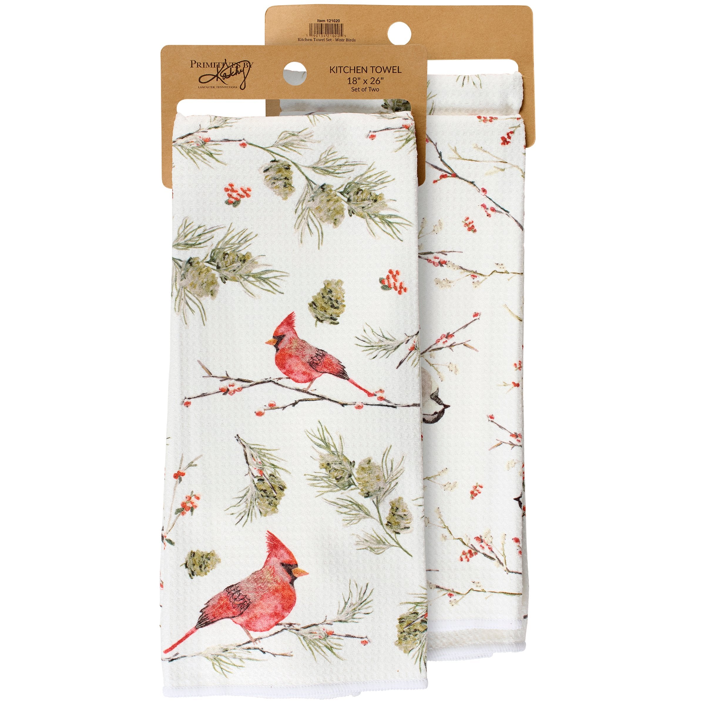 Festive Winter Birds Microfiber Kitchen Towel Set: Cardinal & Chickadee Art