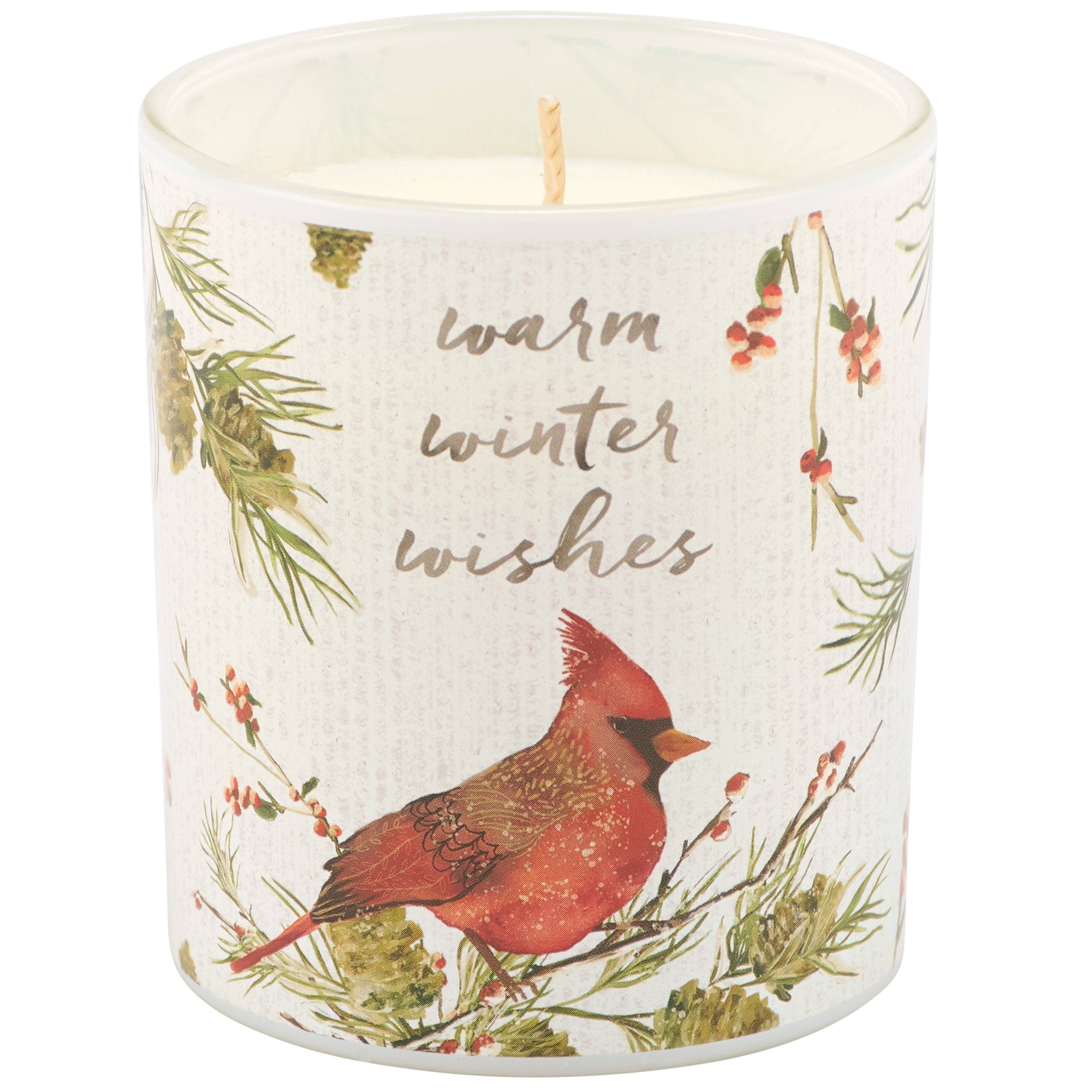 Enchanting Cardinal Winter Wishes Soy Candle, Fabric Wick, 35-Hour Burn Time