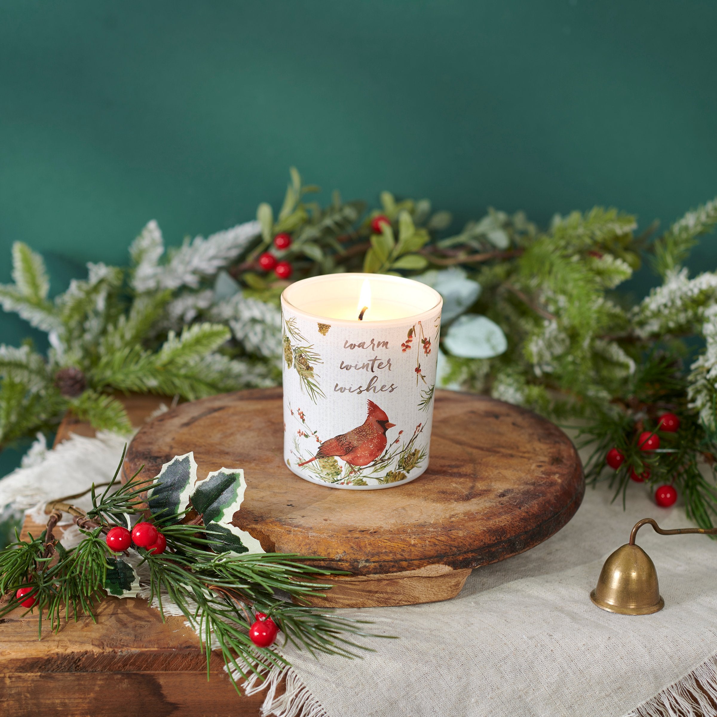 Enchanting Cardinal Winter Wishes Soy Candle, Fabric Wick, 35-Hour Burn Time