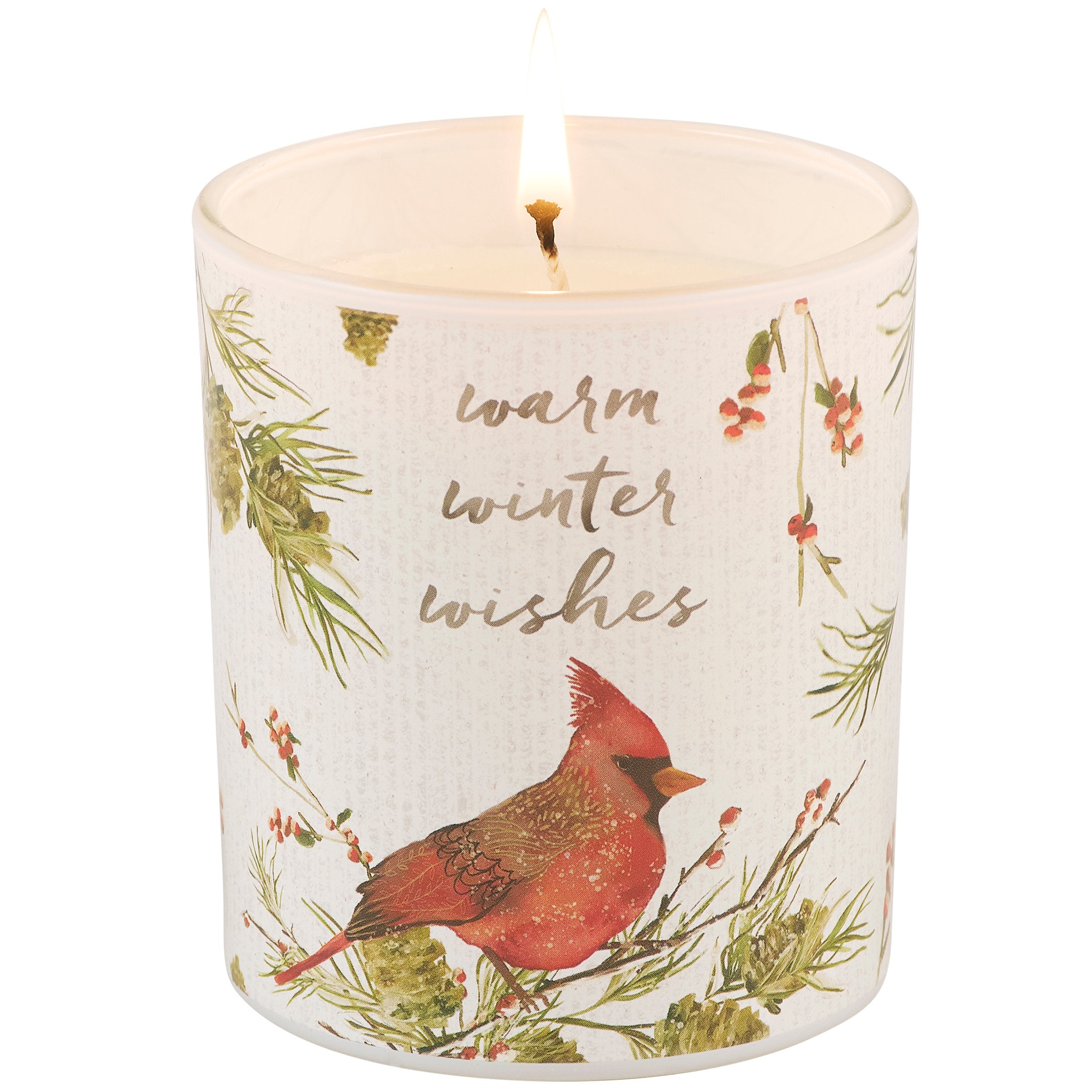 Enchanting Cardinal Winter Wishes Soy Candle, Fabric Wick, 35-Hour Burn Time