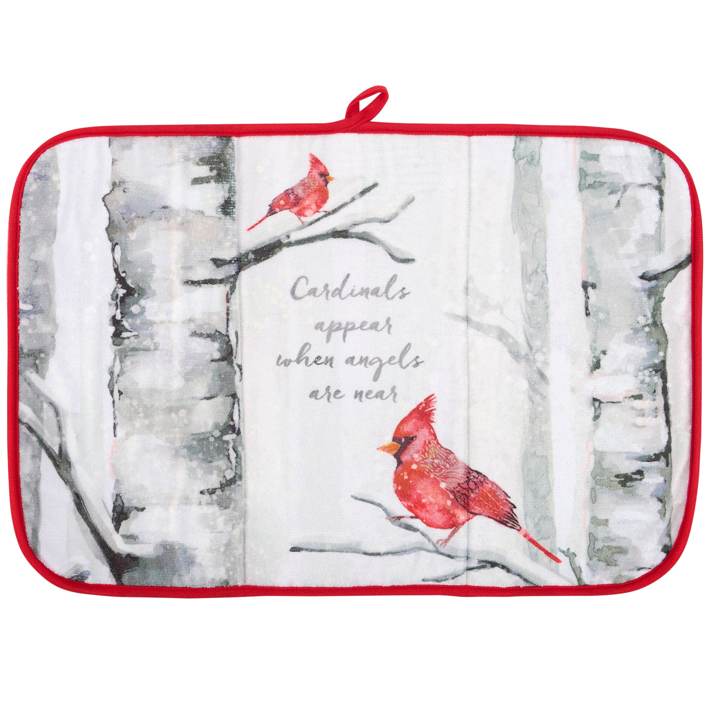 Ultra-Absorbent Christmas Cardinals Drying Mat with Angel Sentiment and Hanger