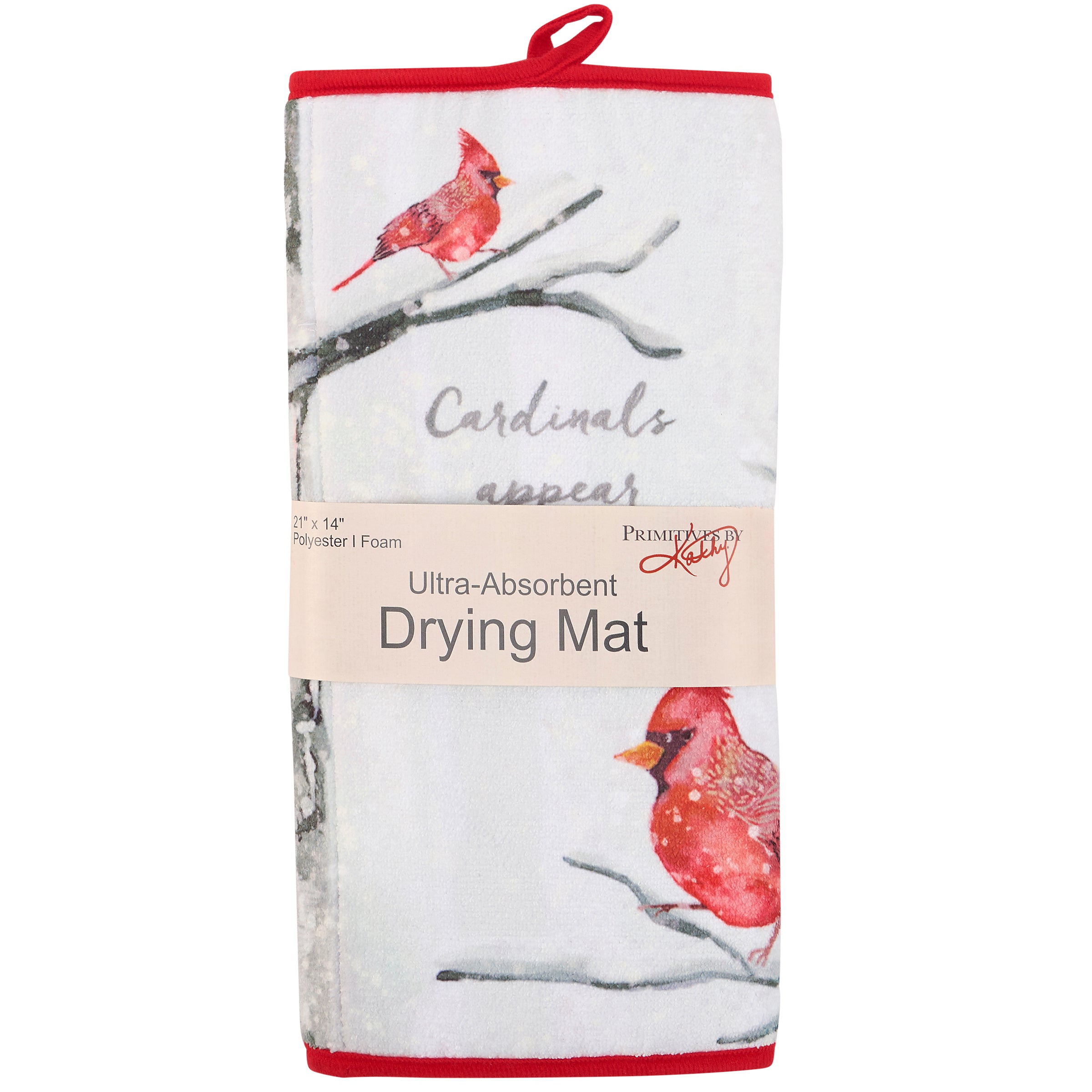 Ultra-Absorbent Christmas Cardinals Drying Mat with Angel Sentiment and Hanger