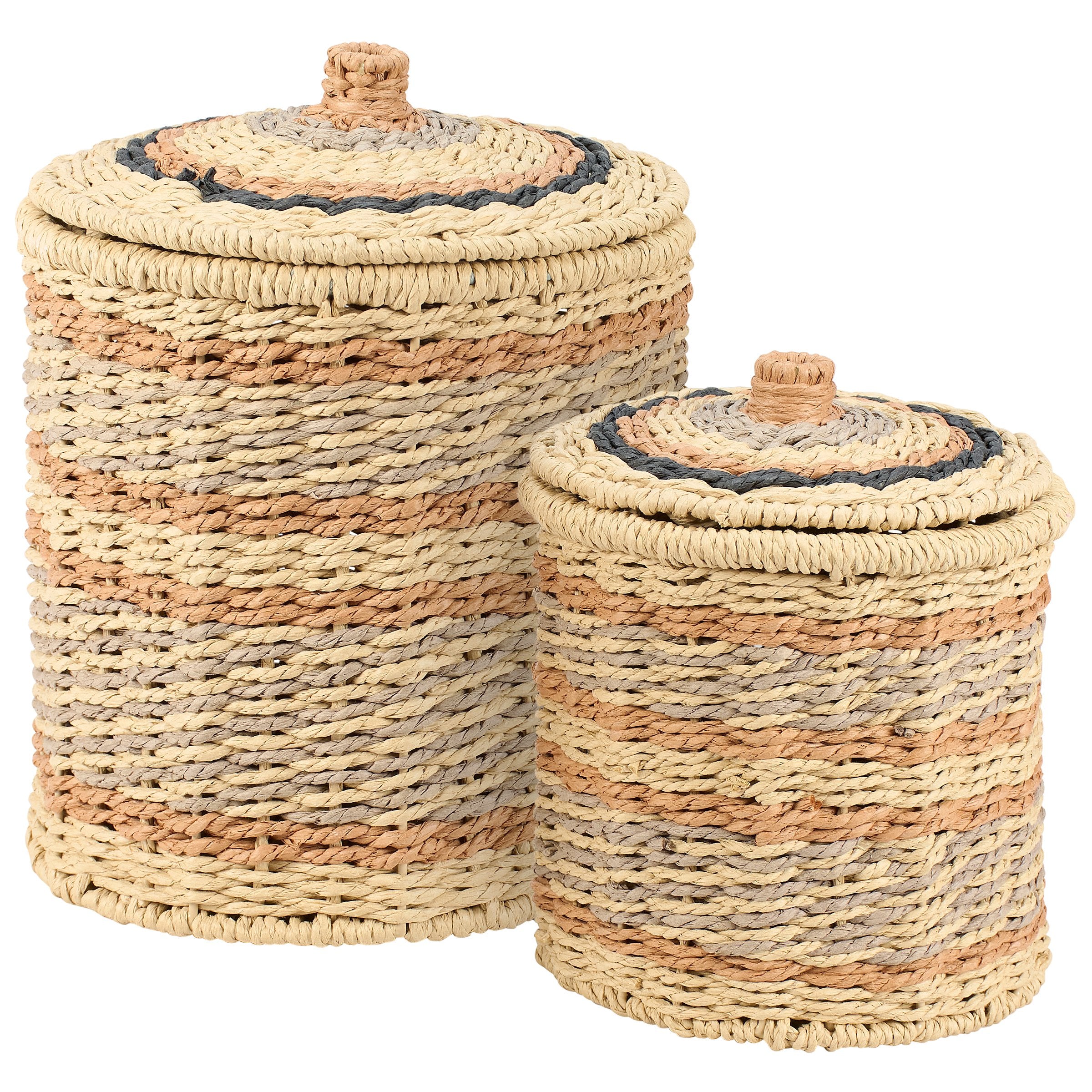 Rustic Southwestern Paper Rope Lidded Storage Basket Set - Organize Home