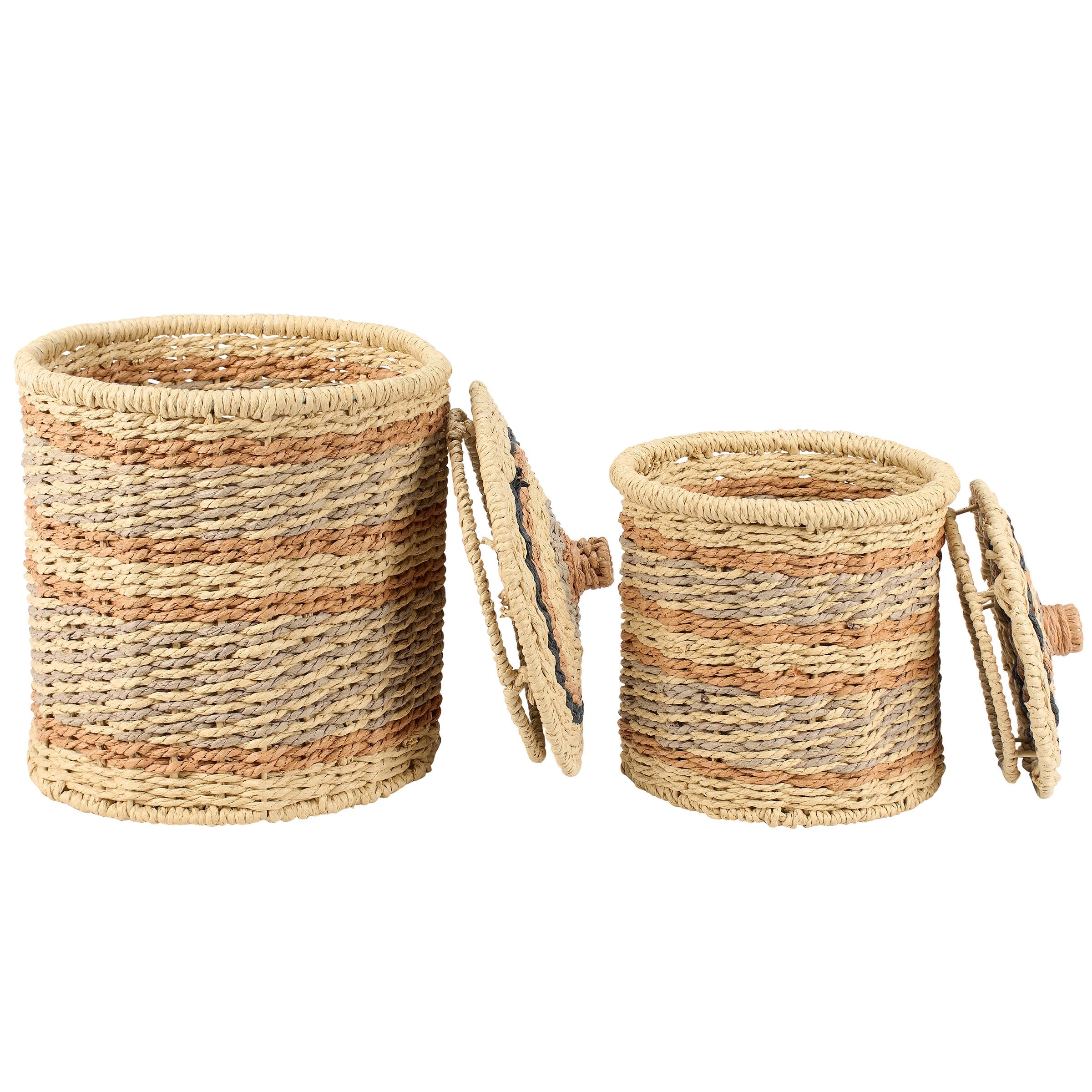 Rustic Southwestern Paper Rope Lidded Storage Basket Set - Organize Home