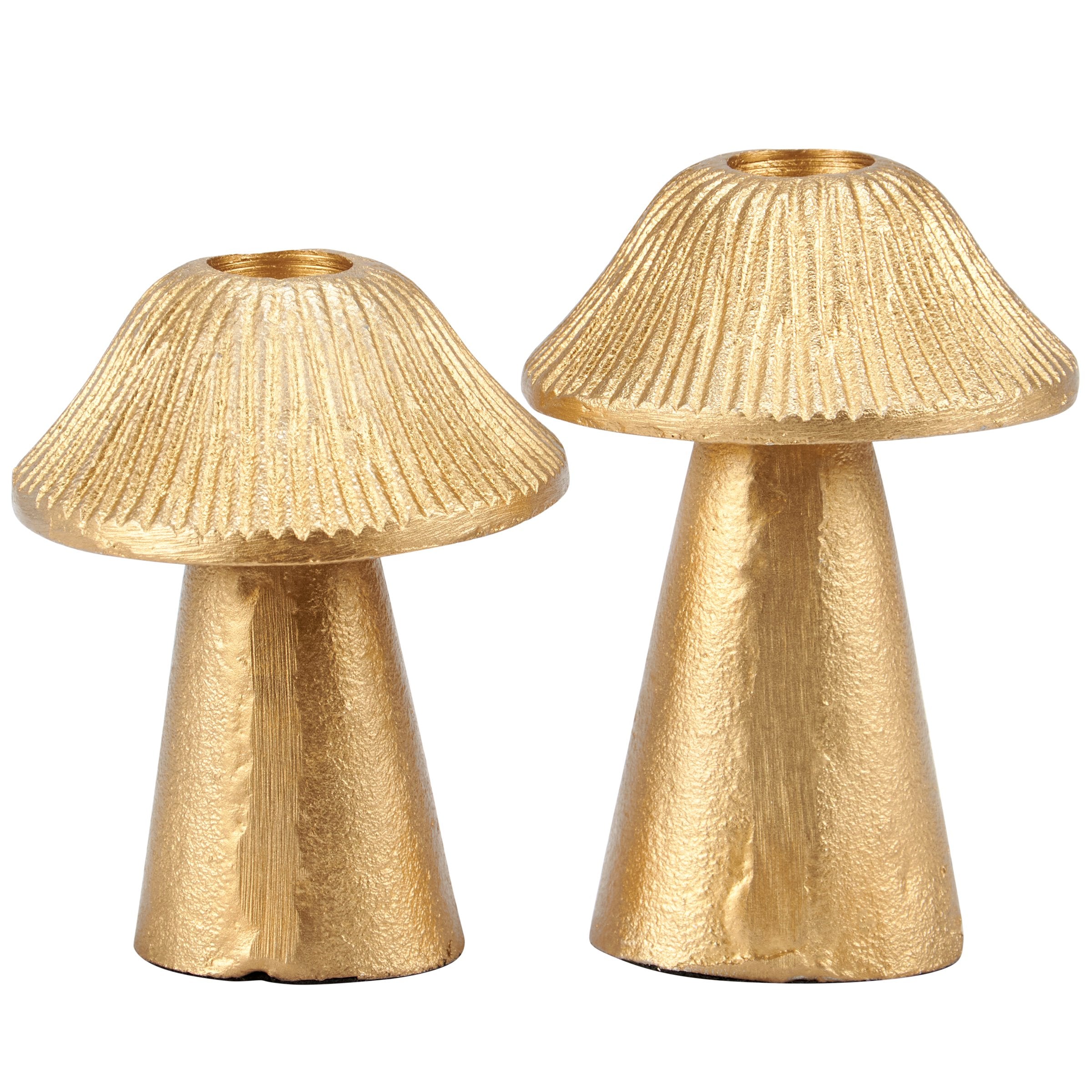 Metallic Gold Mushroom Candle Holder Set - Rustic Nature-Themed Home Accents