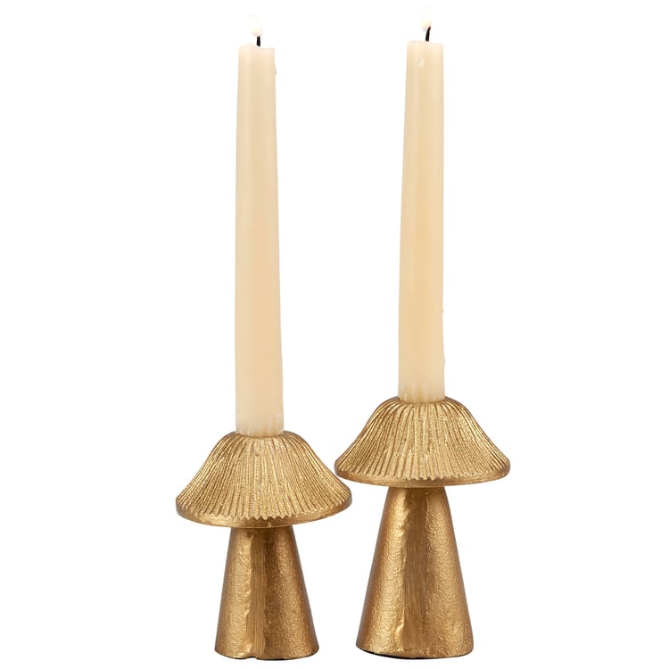 Metallic Gold Mushroom Candle Holder Set - Rustic Nature-Themed Home Accents