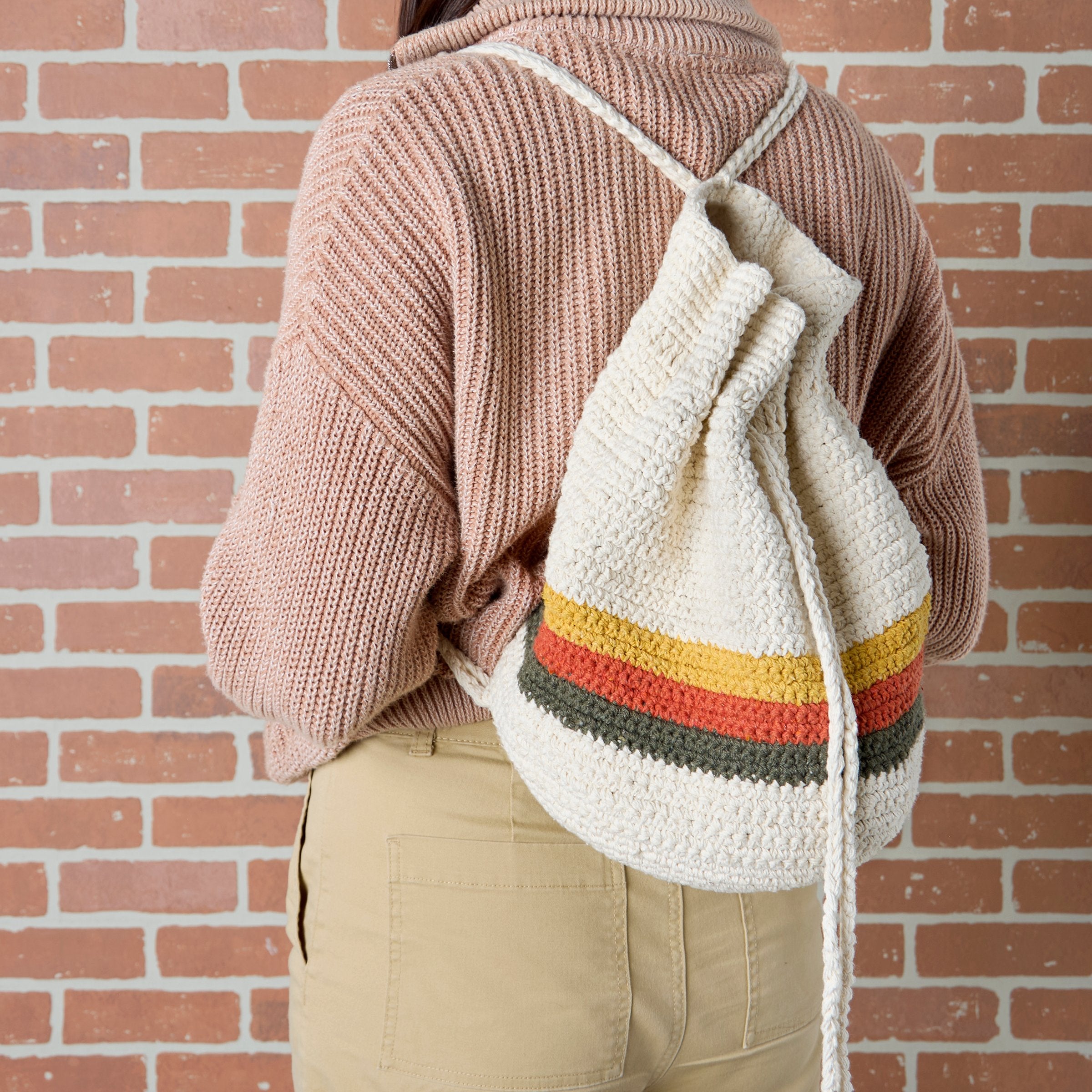 Stylish Cotton Boho Stripe Drawstring Bag with Crochet Straps & Lined Pouch