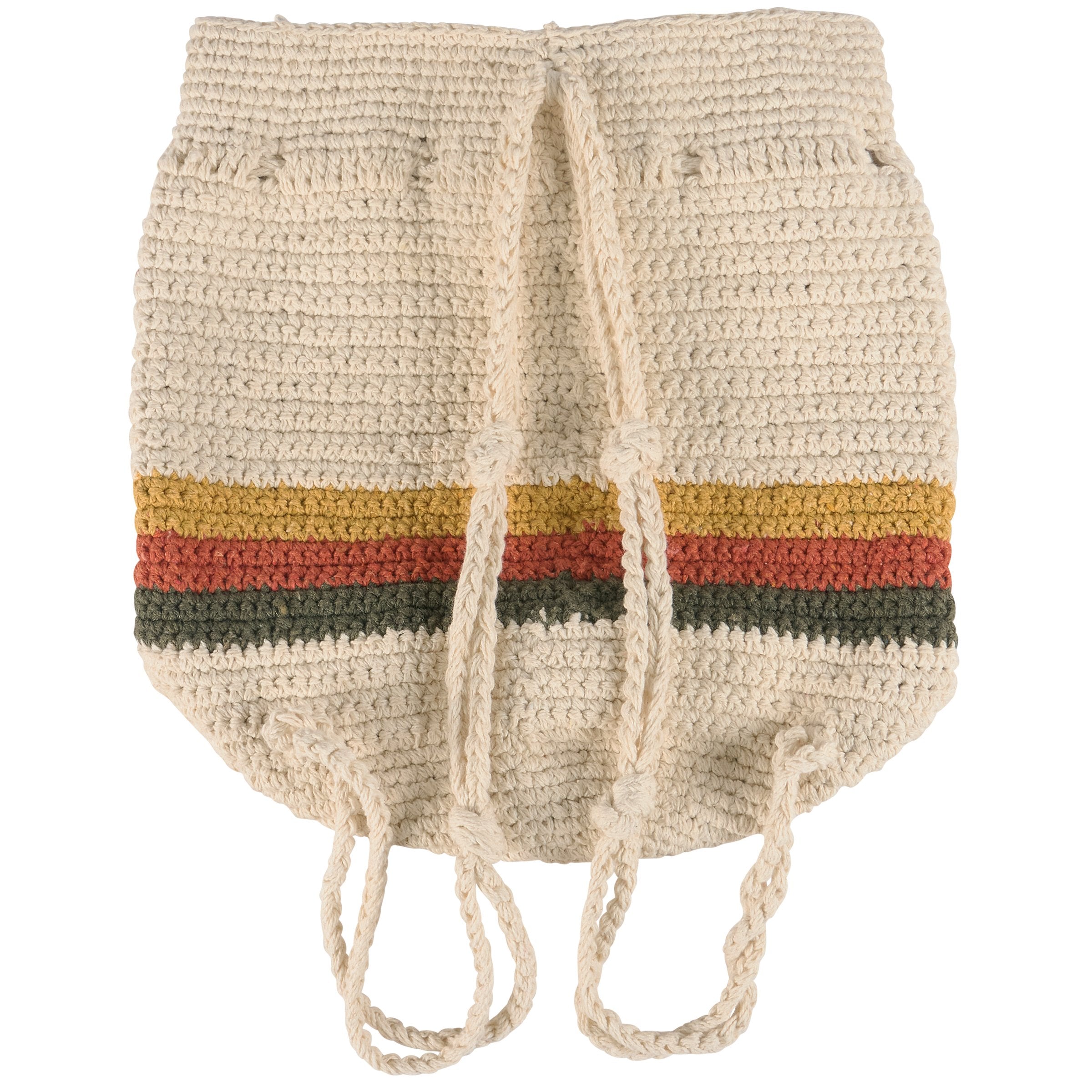 Stylish Cotton Boho Stripe Drawstring Bag with Crochet Straps & Lined Pouch
