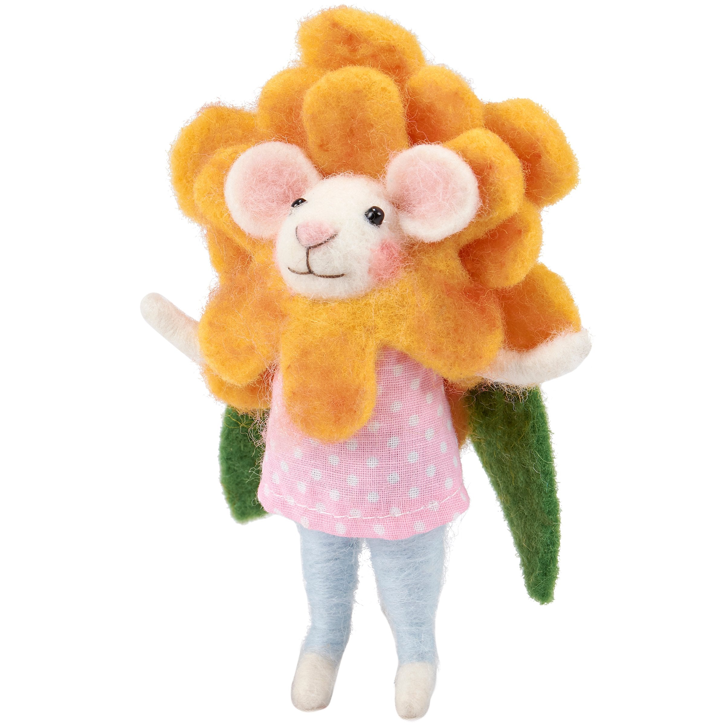 Charming Yellow Flower Felt Mouse Critter - Handmade Home Accent Decor