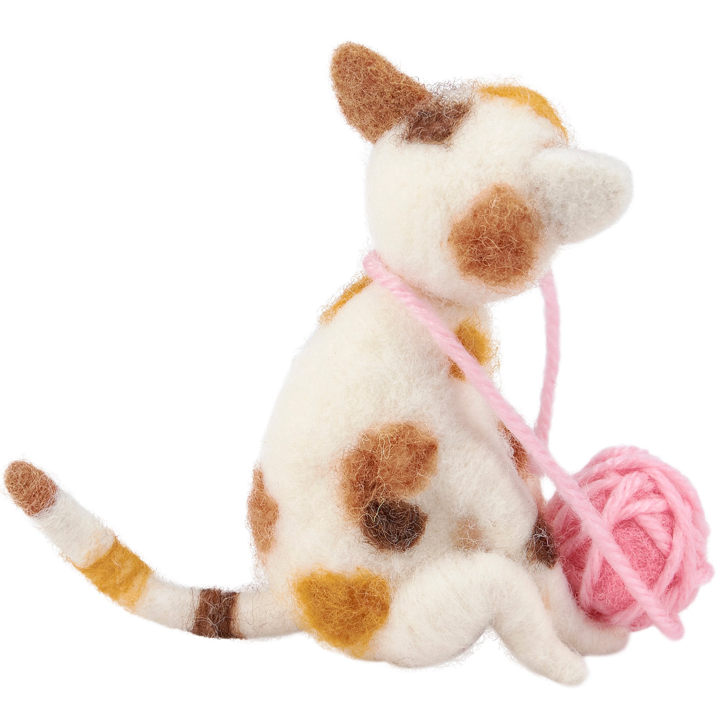 Charming Felt Kitten Critter with Pink Yarn Ball - Adorable Home Decor Accent