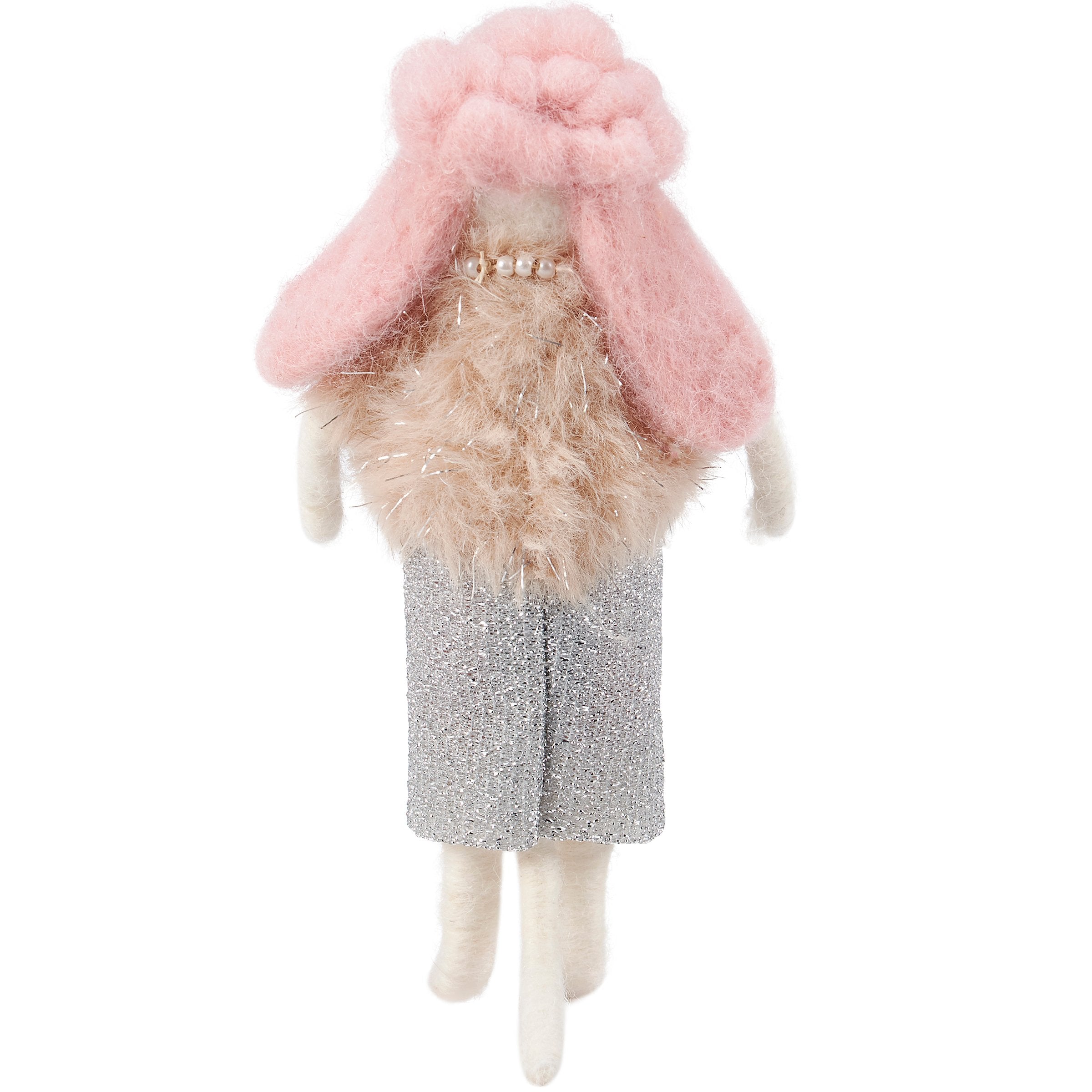 Chic Felt Poodle Critter Decorative Figurine with Tinsel Accents & Metallic Skirt