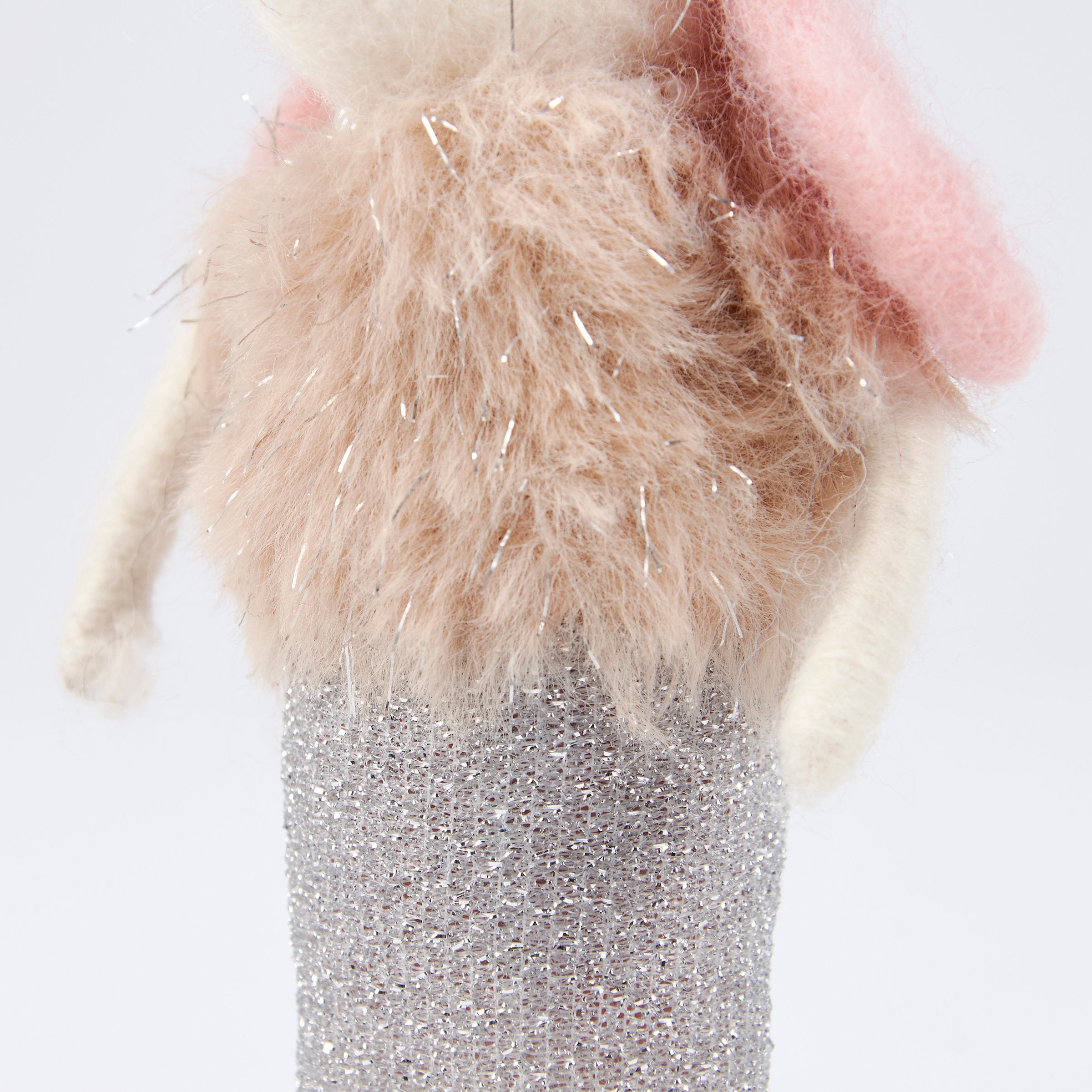Chic Felt Poodle Critter Decorative Figurine with Tinsel Accents & Metallic Skirt
