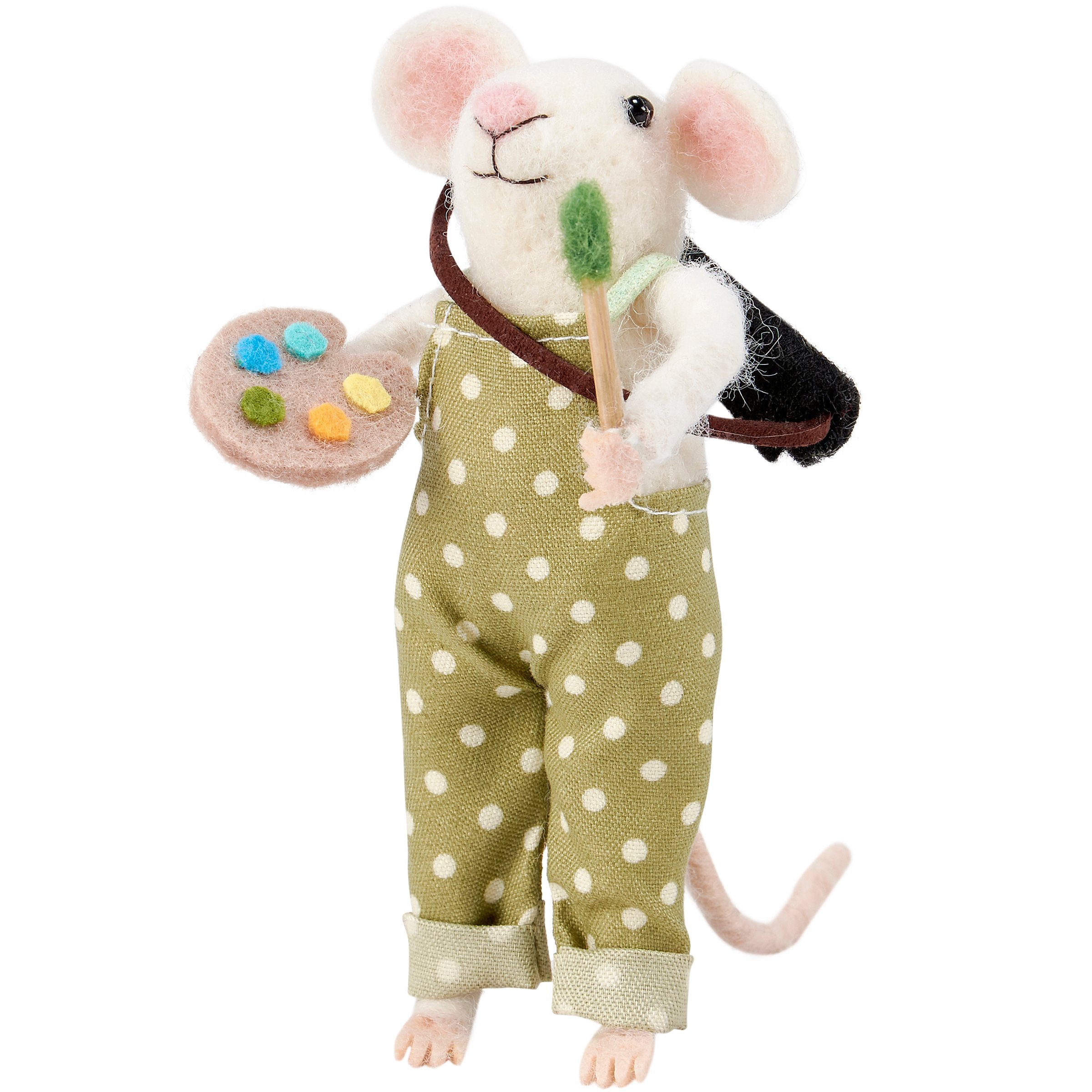 Adorable Felt Painter Mouse Critter with Tiny Palette & Brush, Unique Teacher Desk Decor