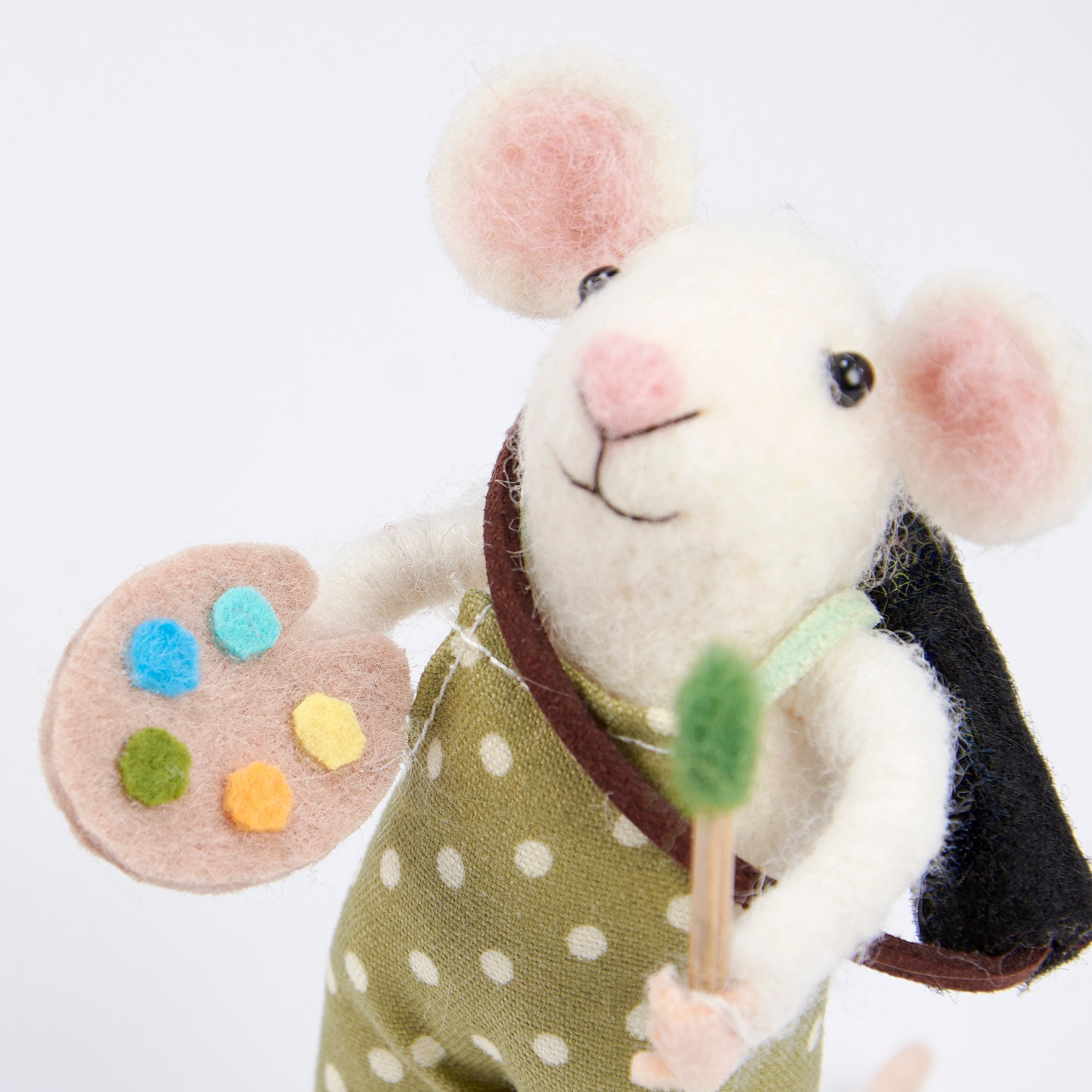 Adorable Felt Painter Mouse Critter with Tiny Palette & Brush, Unique Teacher Desk Decor