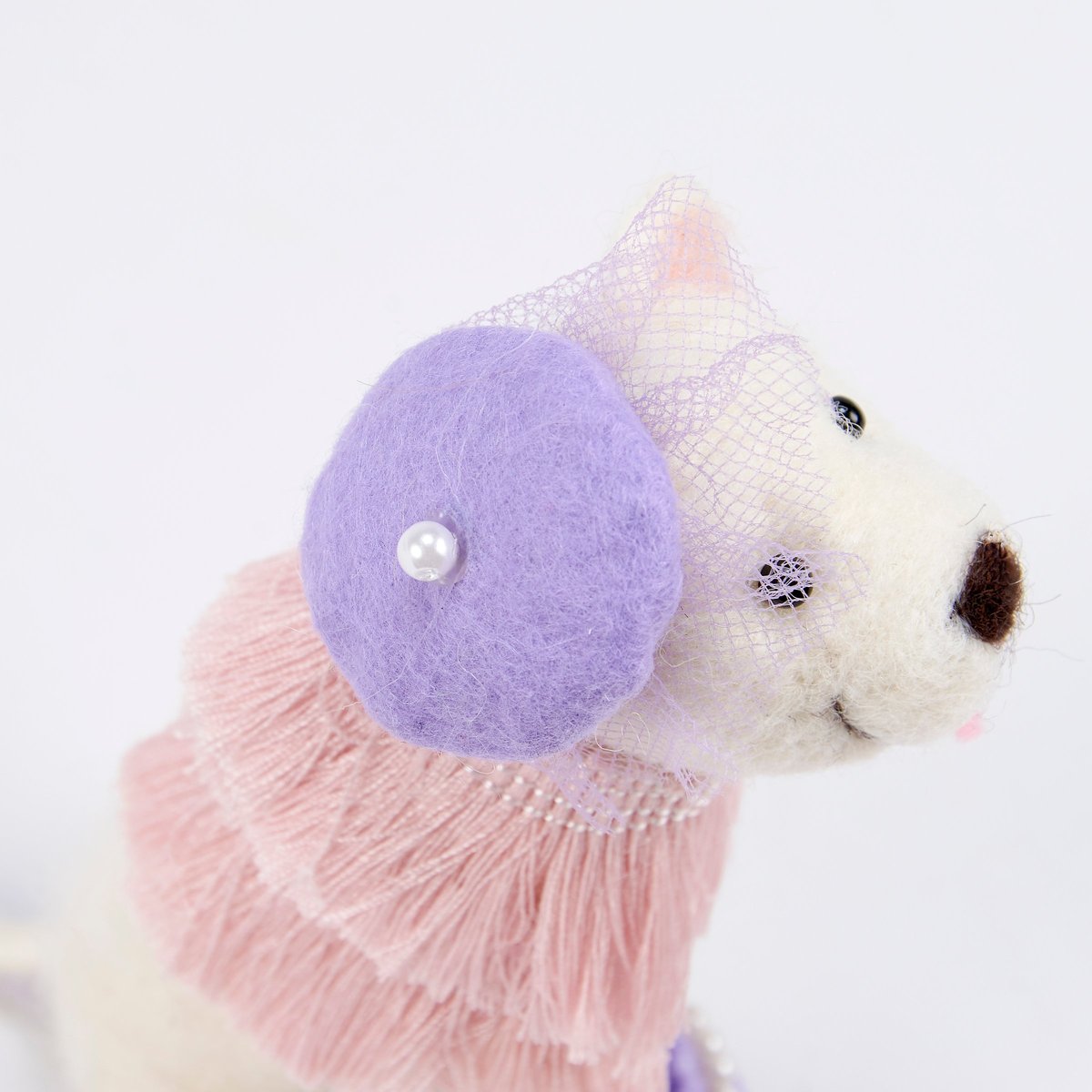 Elegant Flapper Dress Dog Critter Figurine Decor with Pearl Tassel Accents