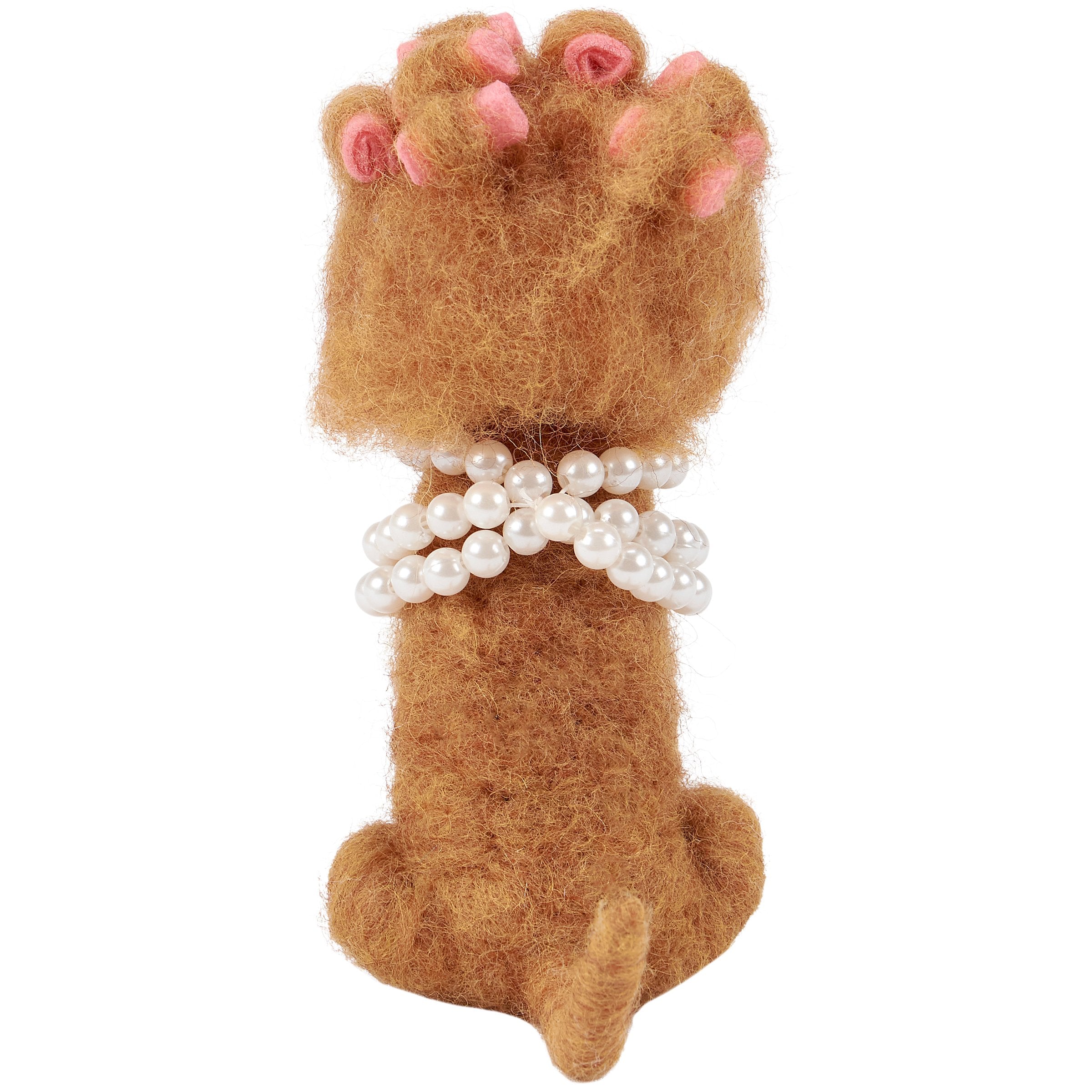 Charming Felt Dog Critter with Pearl Necklace & Pink Curlers - Freestanding Home Accent