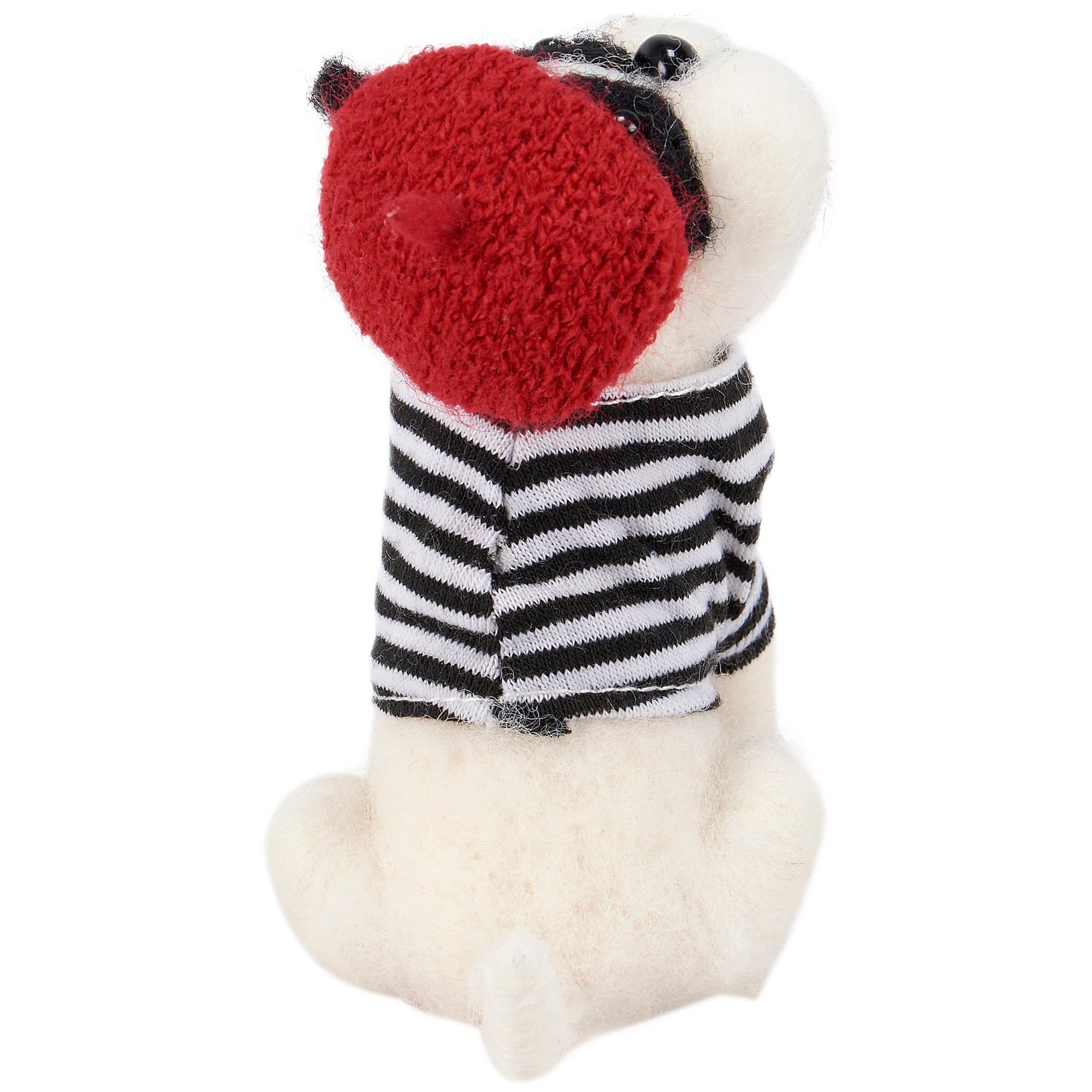 Charming Felt French Bulldog Critter with Stylish Beret and Striped Shirt