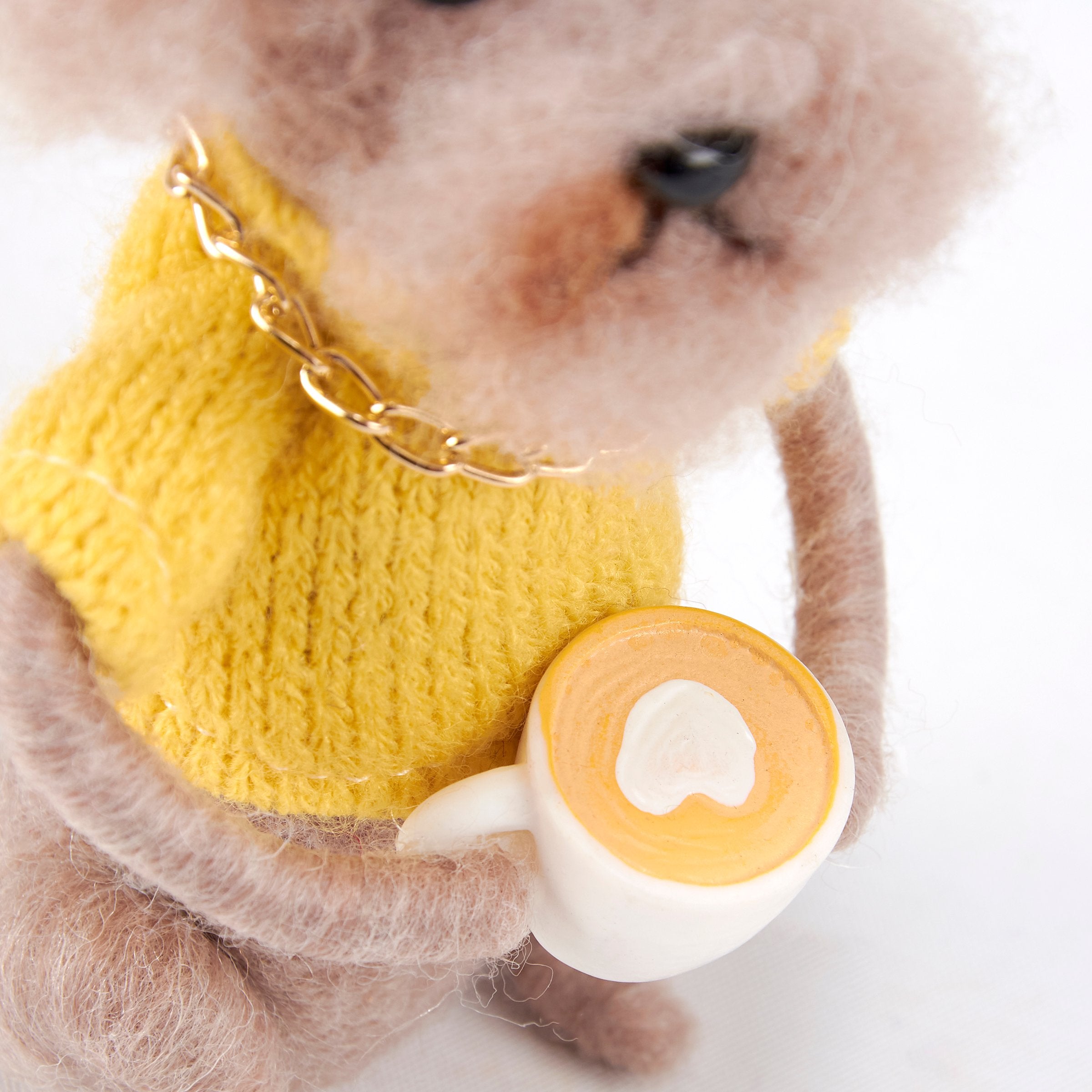 Charming Bichon Dog Critter with Coffee Mug and Necklace Home Decor