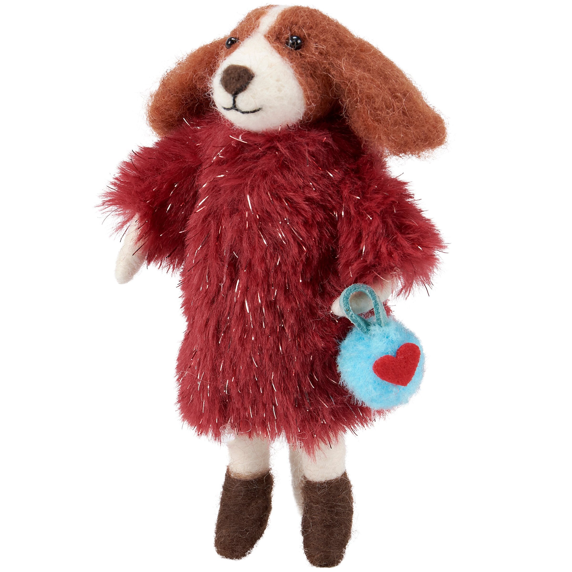 Adorable Felt Dog Critter Figurine: Stylish Fur Coat Home Decor Accent