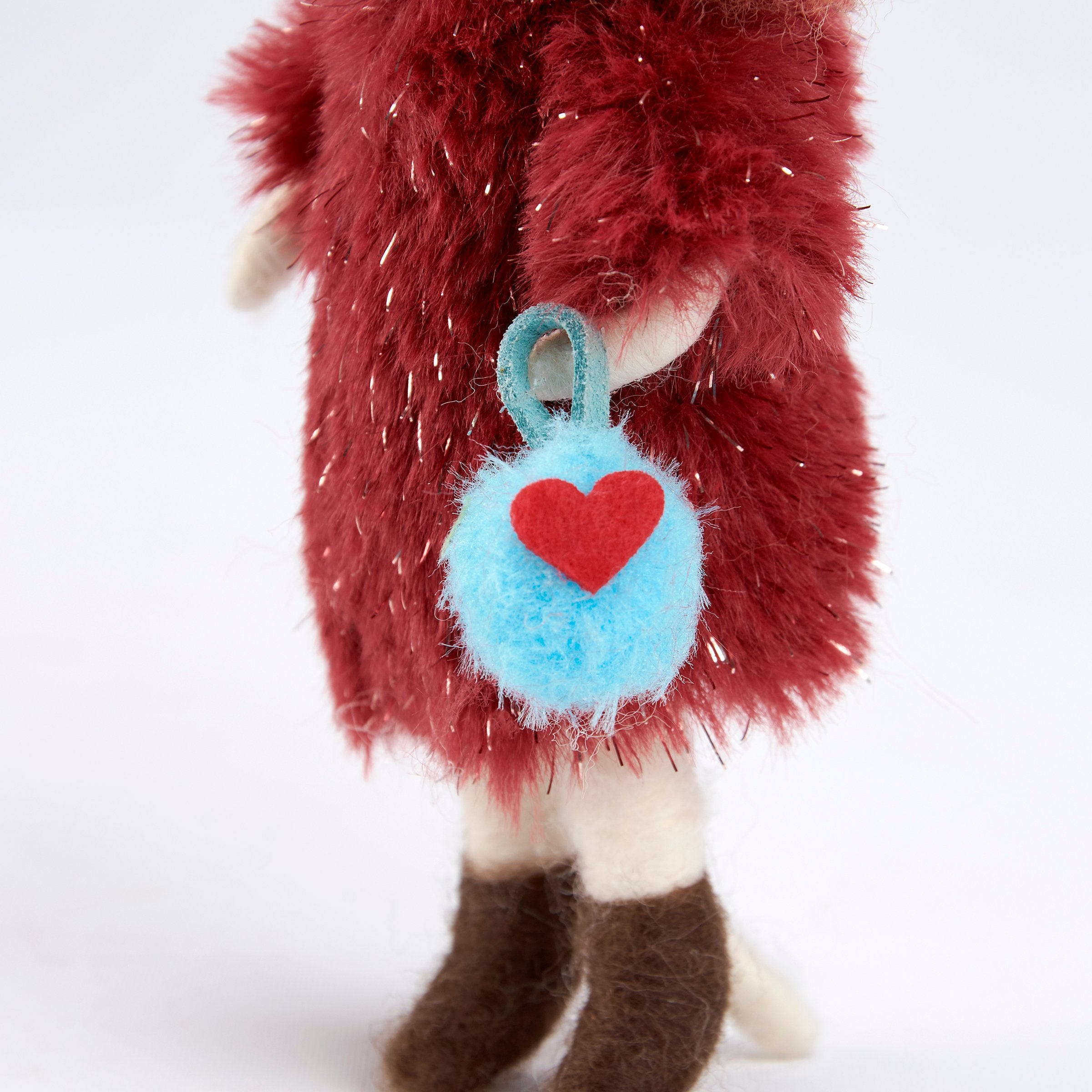 Adorable Felt Dog Critter Figurine: Stylish Fur Coat Home Decor Accent