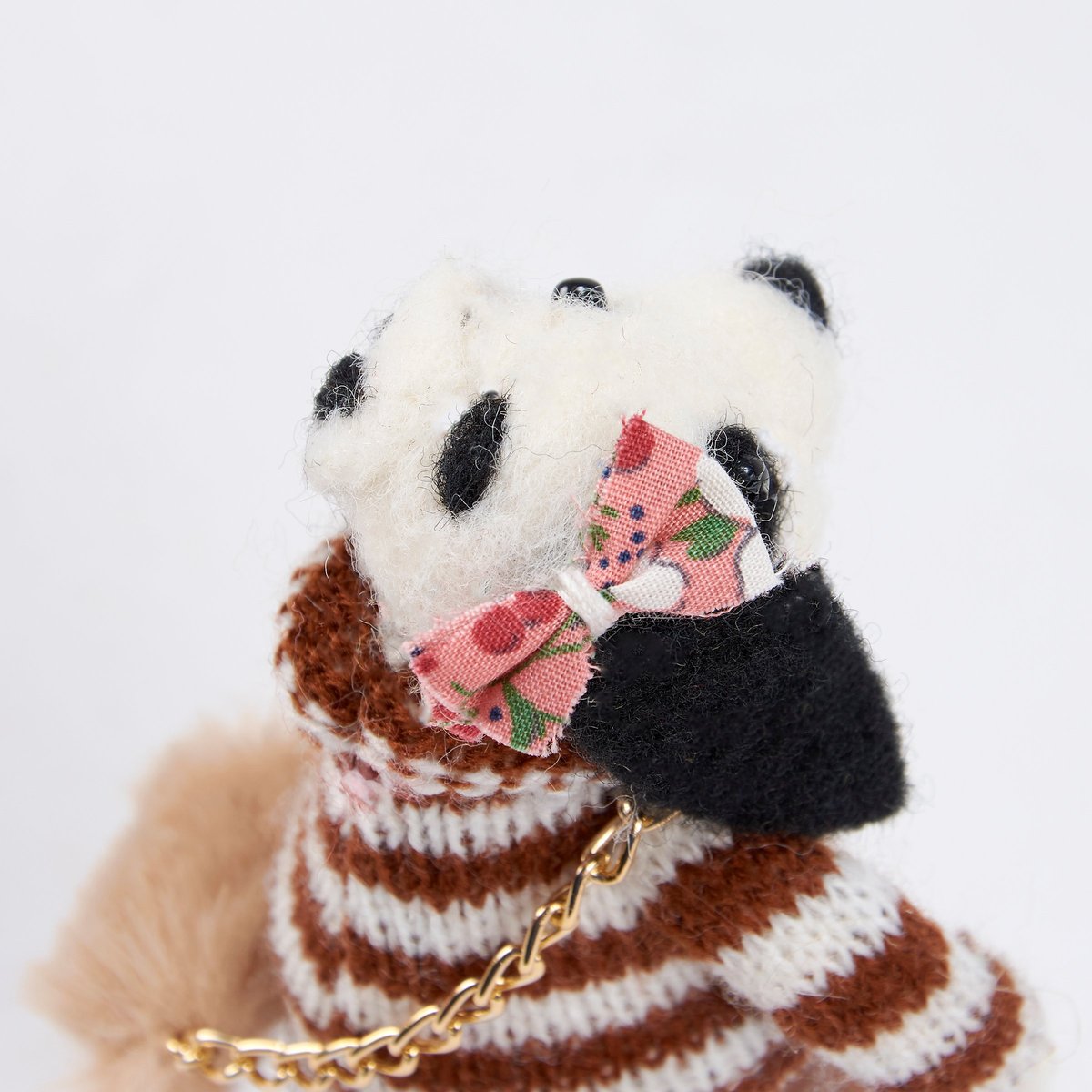 Charming Brown Dress Felt Dog Critter with Gold Purse and Bow Home Decor