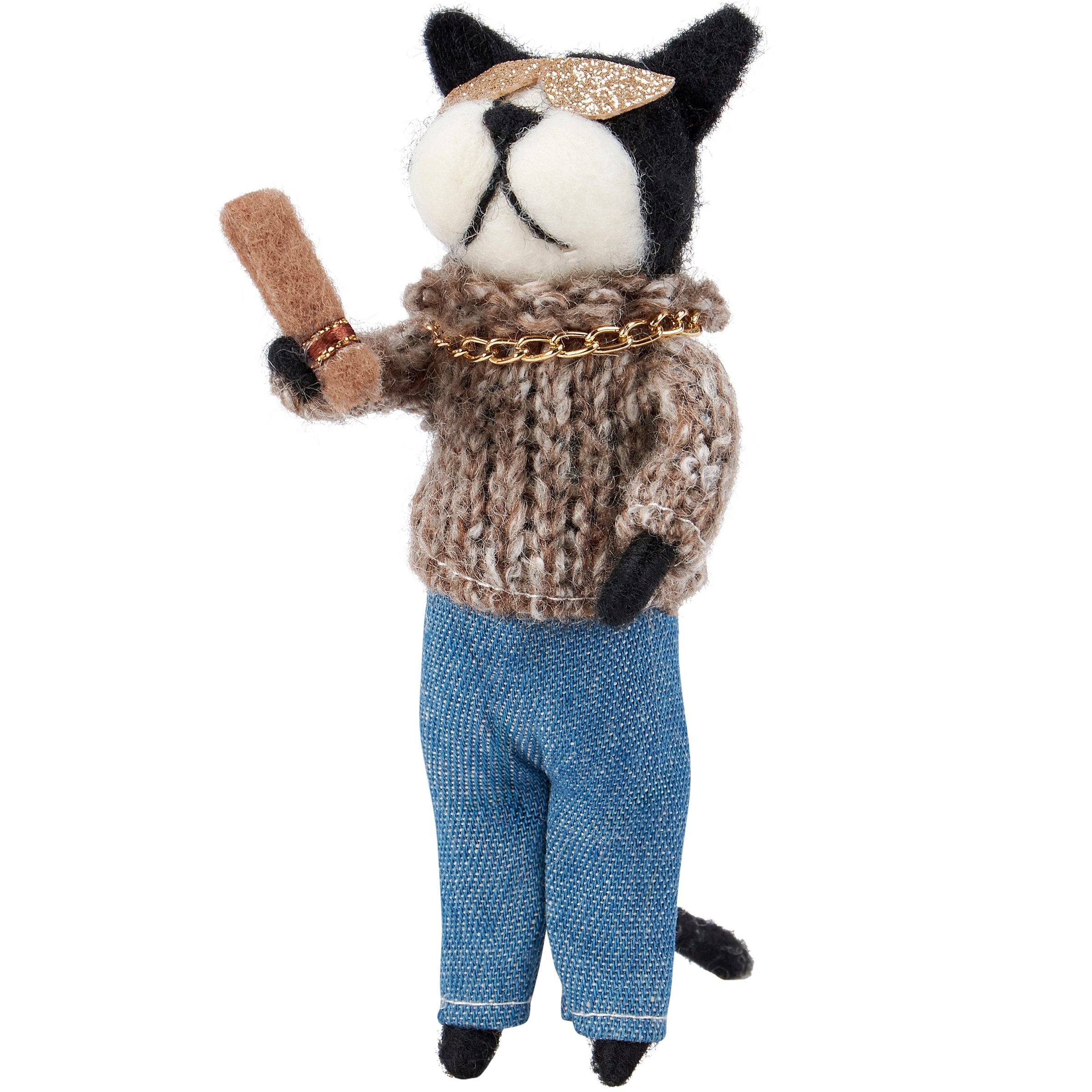Cool Felt Rapper Dog Critter Figurine with Gold Glasses and Chain Accent Decor