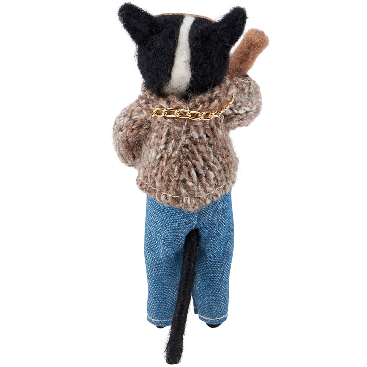 Cool Felt Rapper Dog Critter Figurine with Gold Glasses and Chain Accent Decor