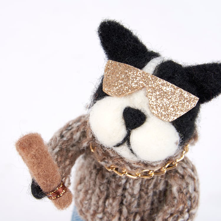 Cool Felt Rapper Dog Critter Figurine with Gold Glasses and Chain Accent Decor