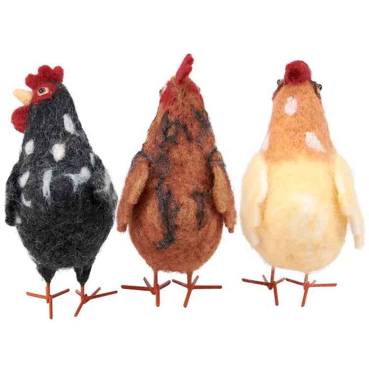 Charming Handmade Felt Hen Critter Set - Rustic Farmhouse Decorative Figurines, 3-Piece