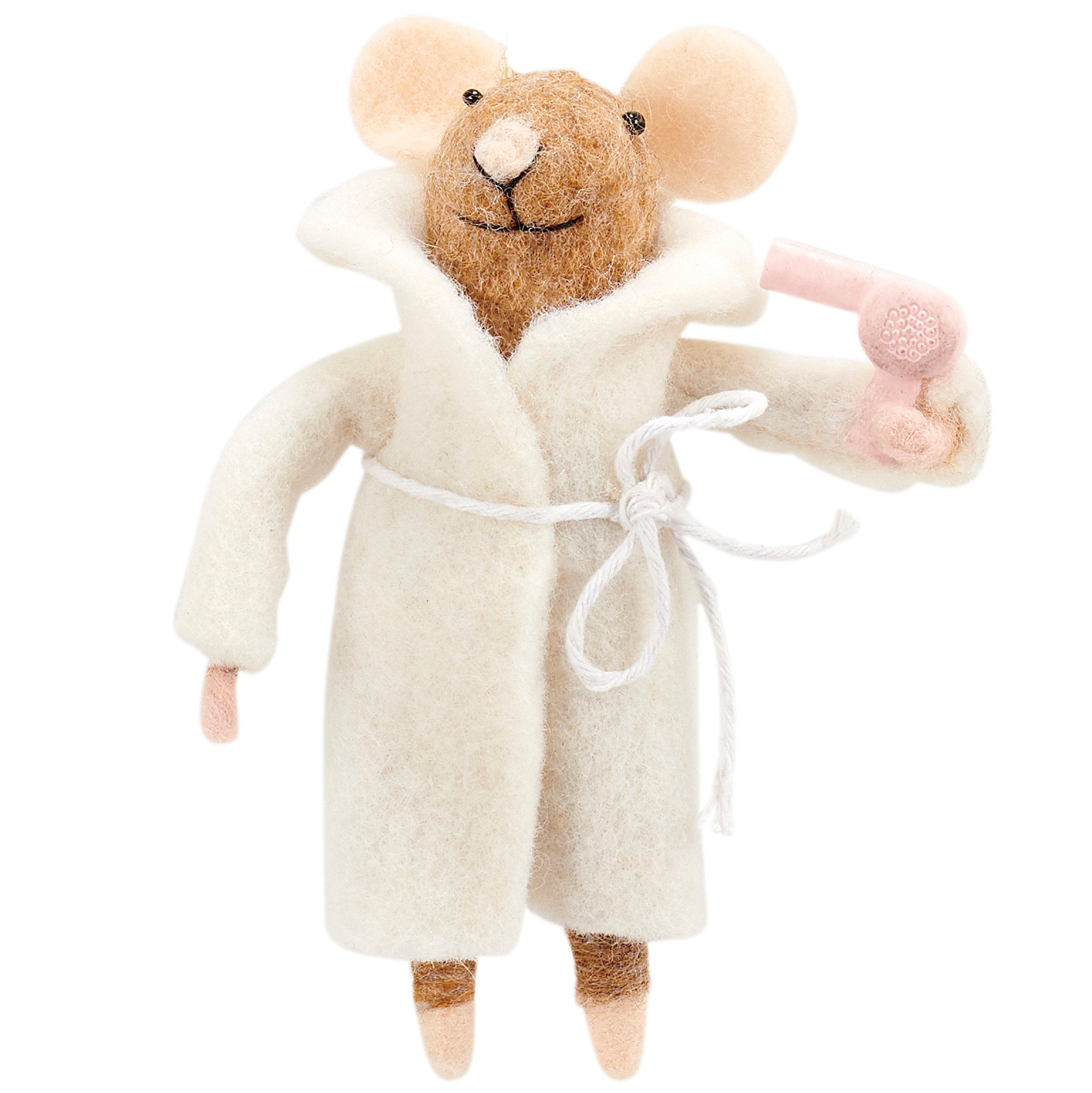 Delightful Felt Mouse Critter: Pink Hair Dryer, Bathrobe, Free-Standing Bathroom Accent
