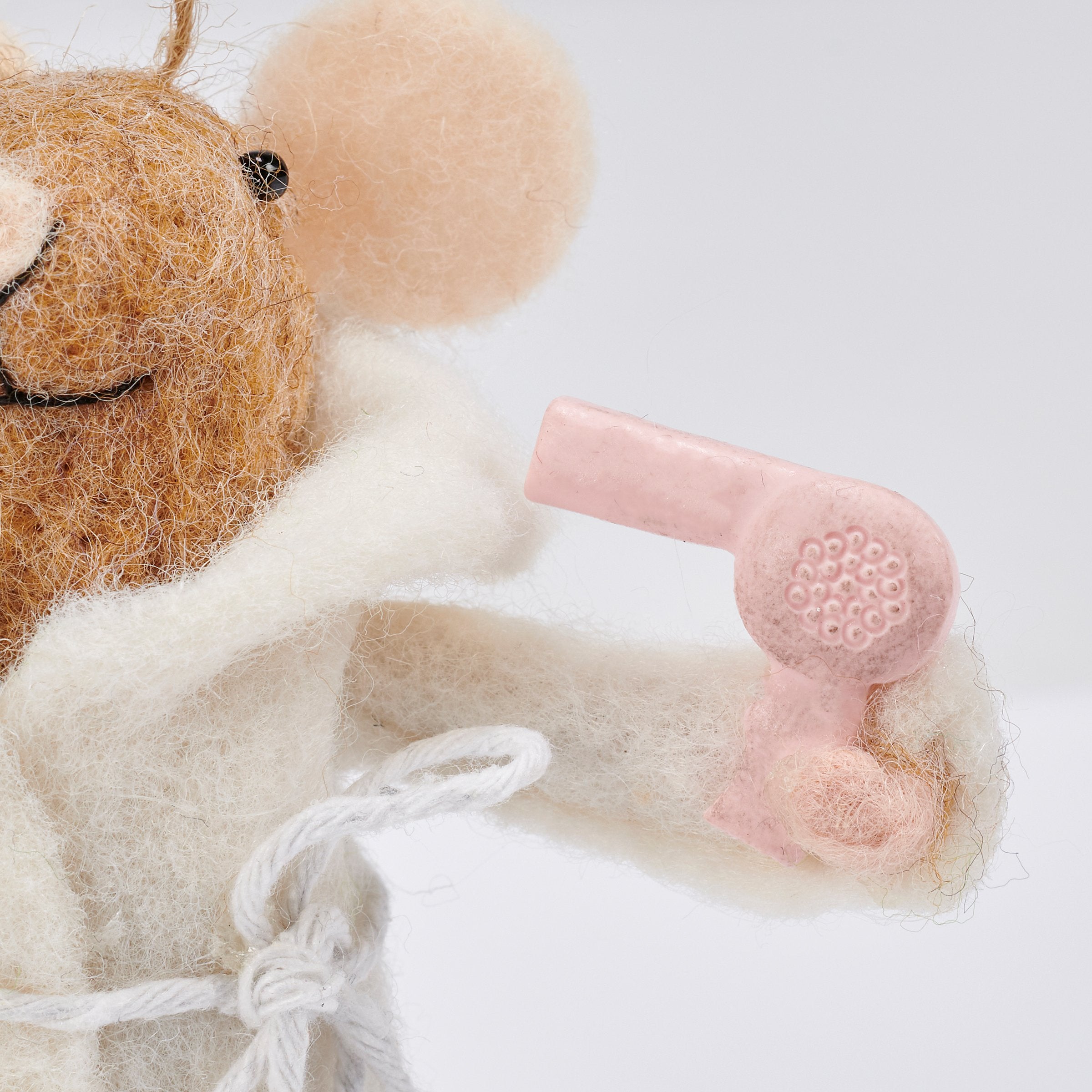 Delightful Felt Mouse Critter: Pink Hair Dryer, Bathrobe, Free-Standing Bathroom Accent