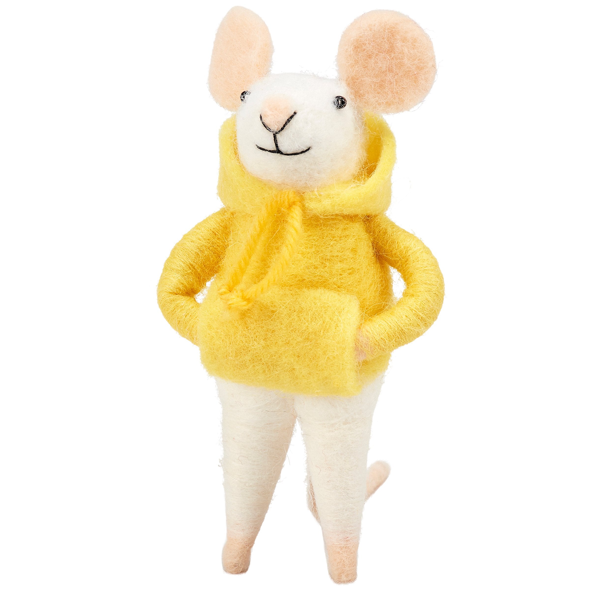 Charming Felt Yellow Hoodie Mouse Critter - Handmade Decorative Home Accent Figure