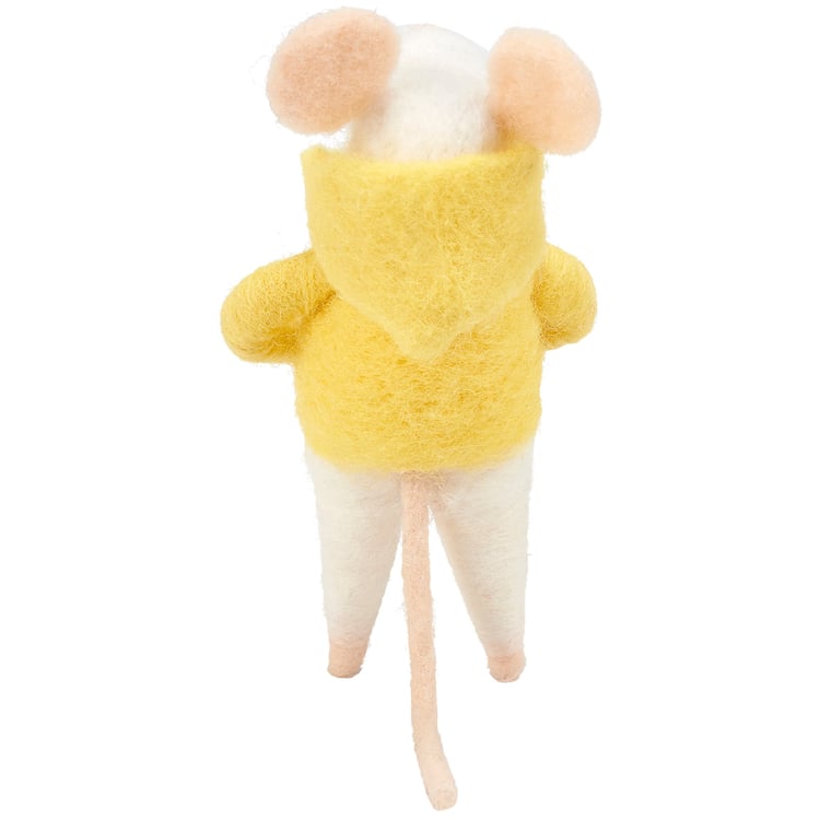 Charming Felt Yellow Hoodie Mouse Critter - Handmade Decorative Home Accent Figure