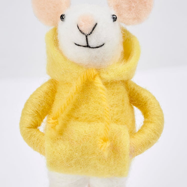 Charming Felt Yellow Hoodie Mouse Critter - Handmade Decorative Home Accent Figure