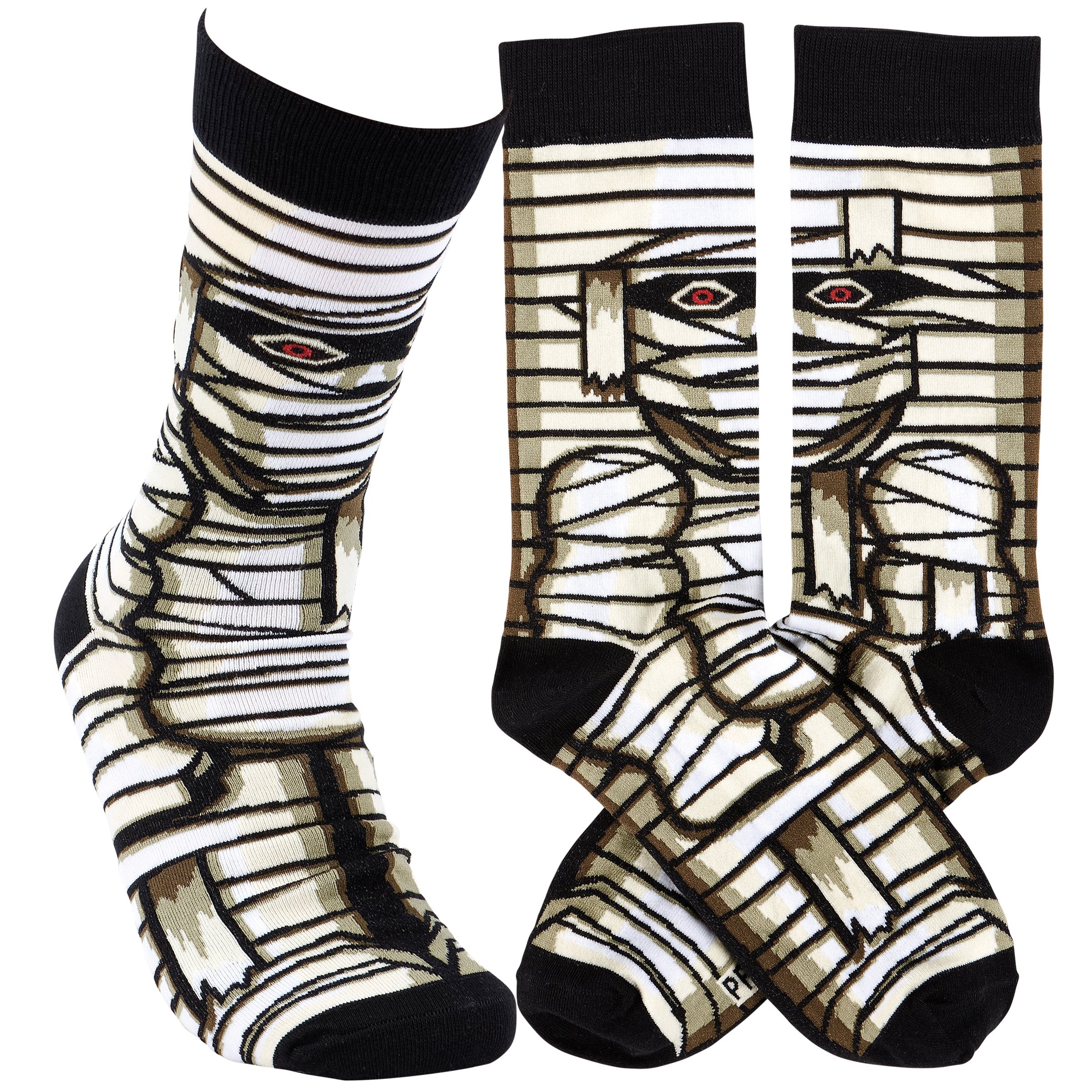 Spooky Mummy Halloween Socks - Cotton Blend, One Size Fits Most, Playful Design