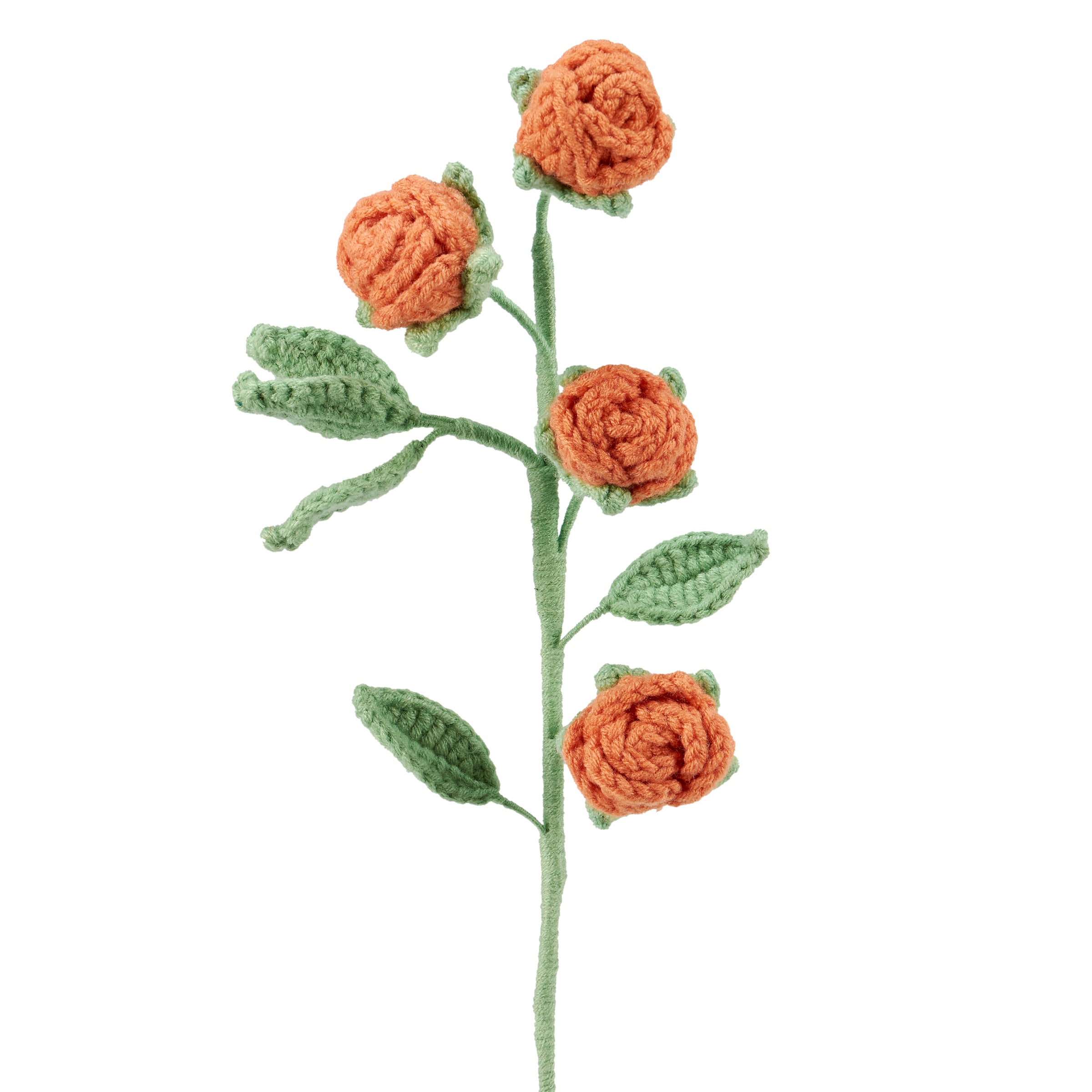 Vibrant Handcrafted Orange Rose Crochet Flower Stem for Charming Home Decor