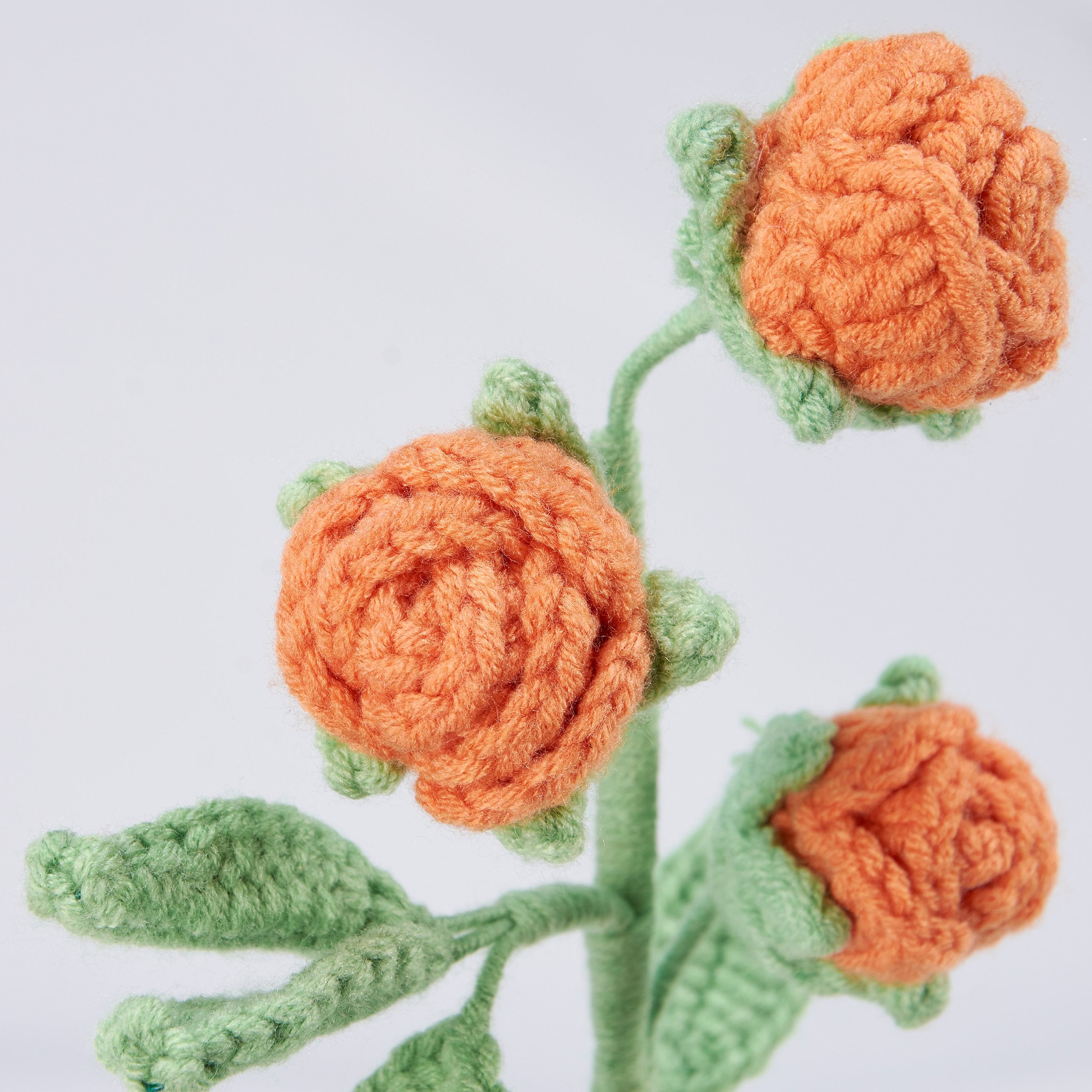 Vibrant Handcrafted Orange Rose Crochet Flower Stem for Charming Home Decor