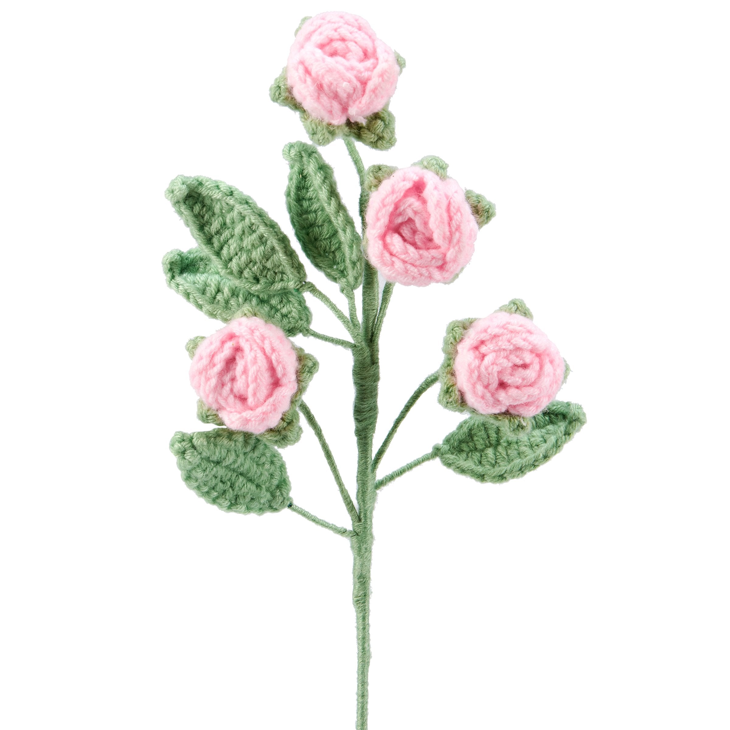 Charming Handcrafted Pink Crochet Rose Stem - Faux Floral Decor, 19.25 Inch Tall