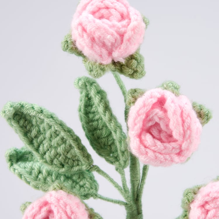 Charming Handcrafted Pink Crochet Rose Stem - Faux Floral Decor, 19.25 Inch Tall