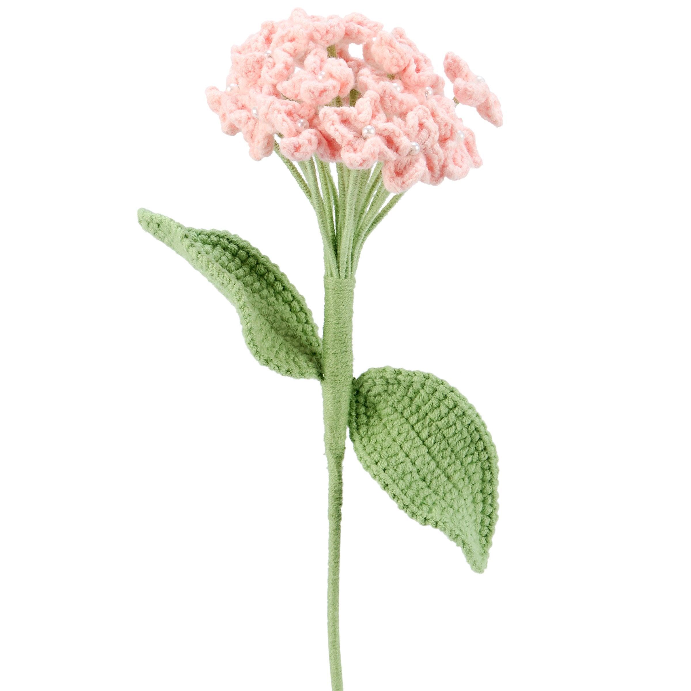 Charming Pink Hydrangea Crochet Flower Pick, Decorative Faux Floral Home Decor