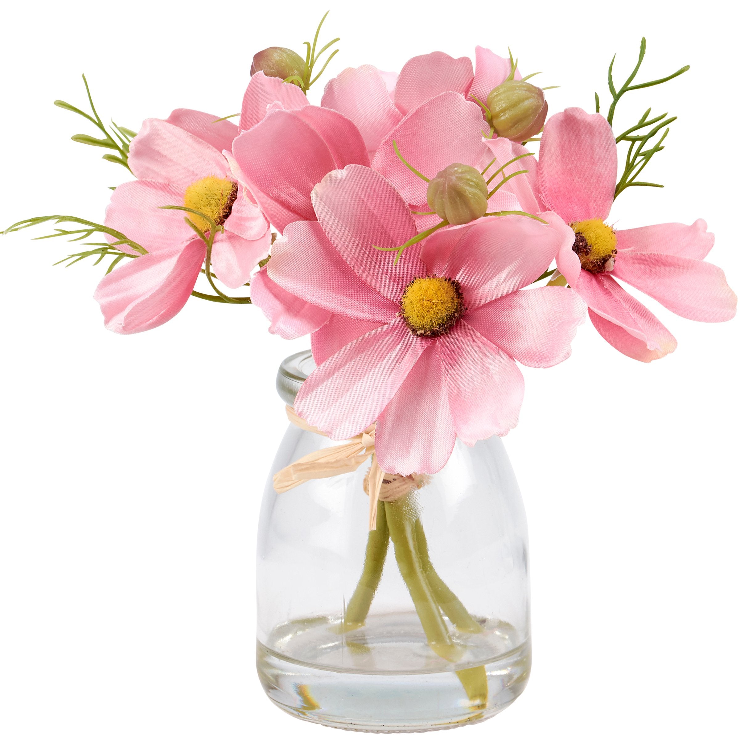 Charming Pink Cosmos Faux Floral Arrangement in Glass Vase, Zero Maintenance