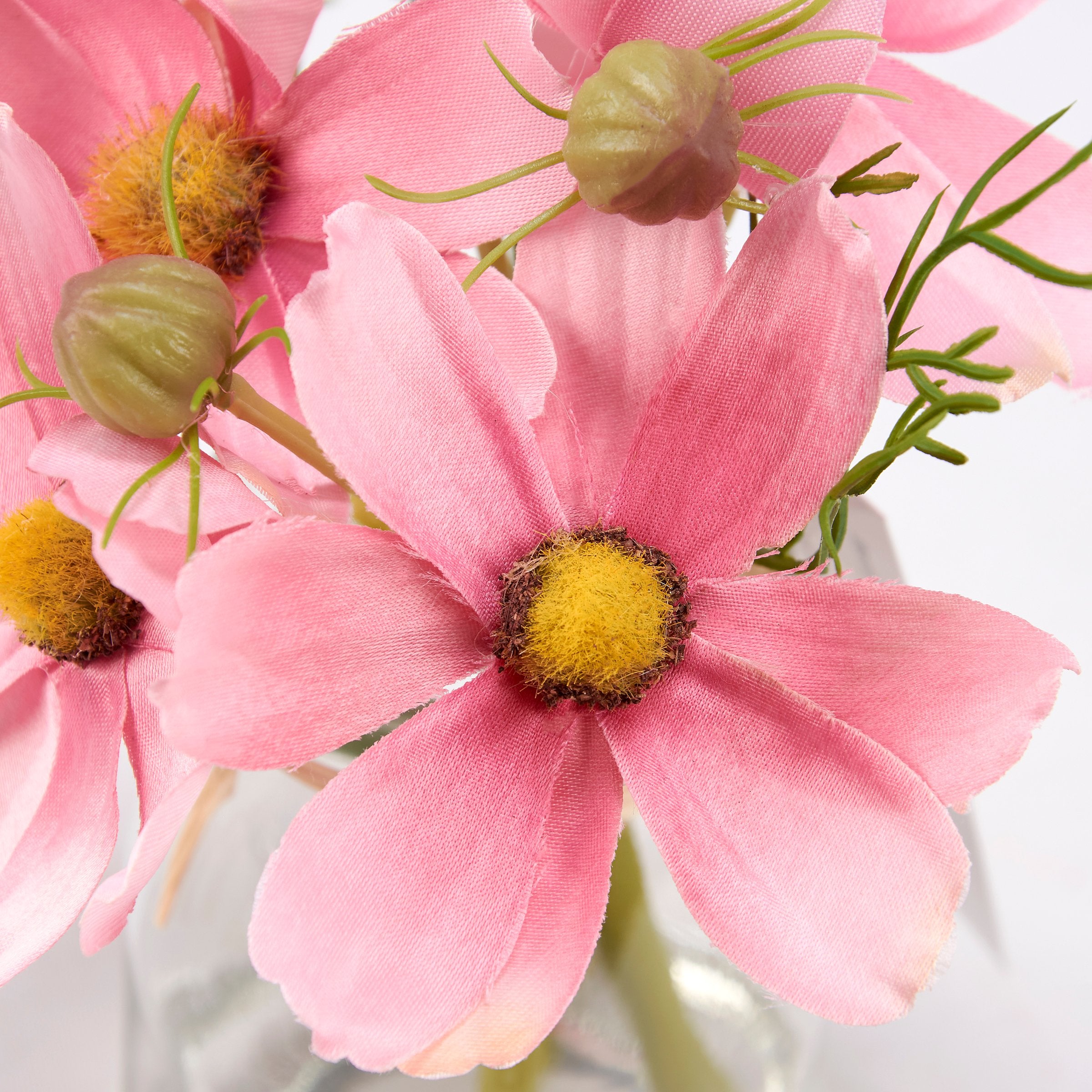 Charming Pink Cosmos Faux Floral Arrangement in Glass Vase, Zero Maintenance