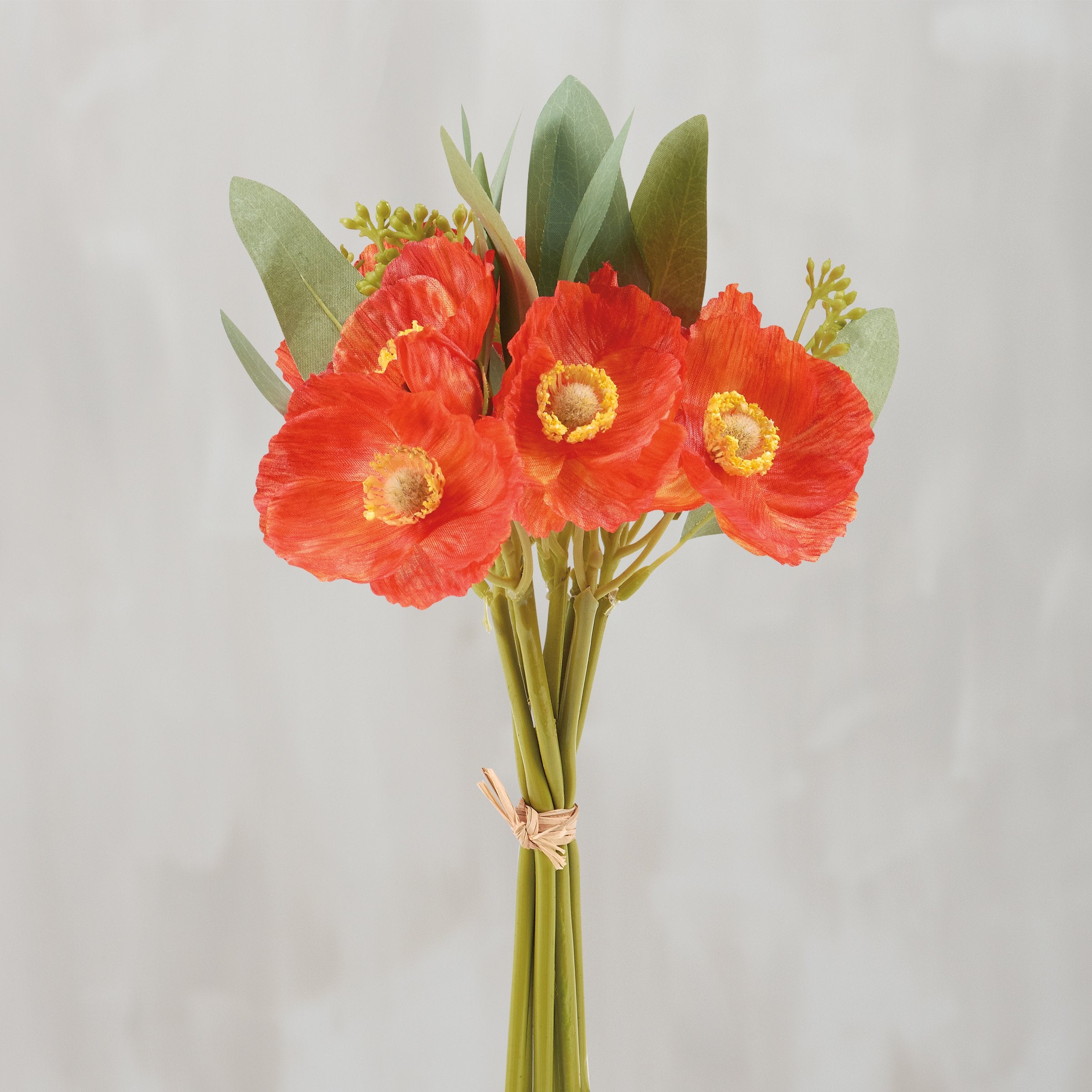 Vibrant Faux Poppies Bouquet - Realistic Artificial Floral Home Decor Arrangement